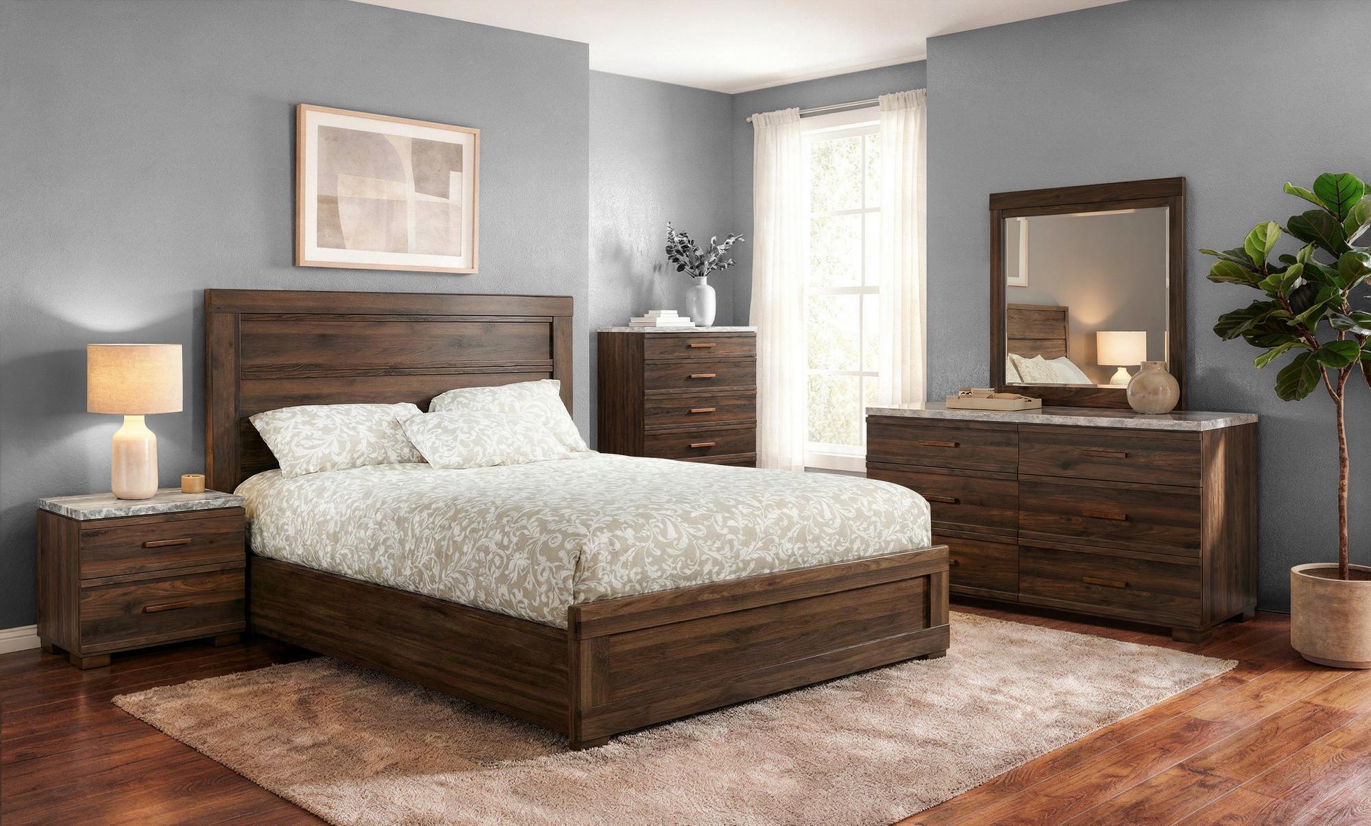 Queen Mendoza Bedroom Set w/Dresser, Mirror, Nightstand, Chest