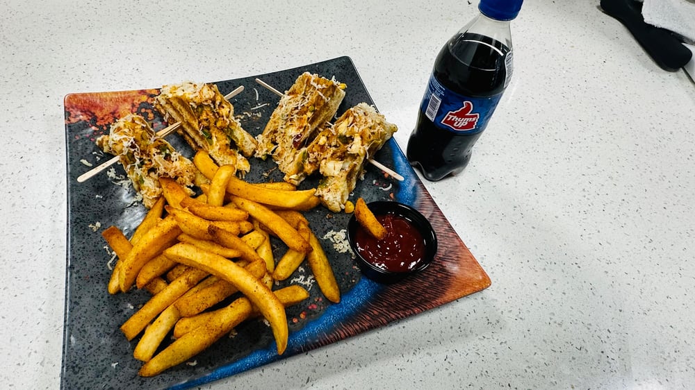Veg Club Sandwich with Fries