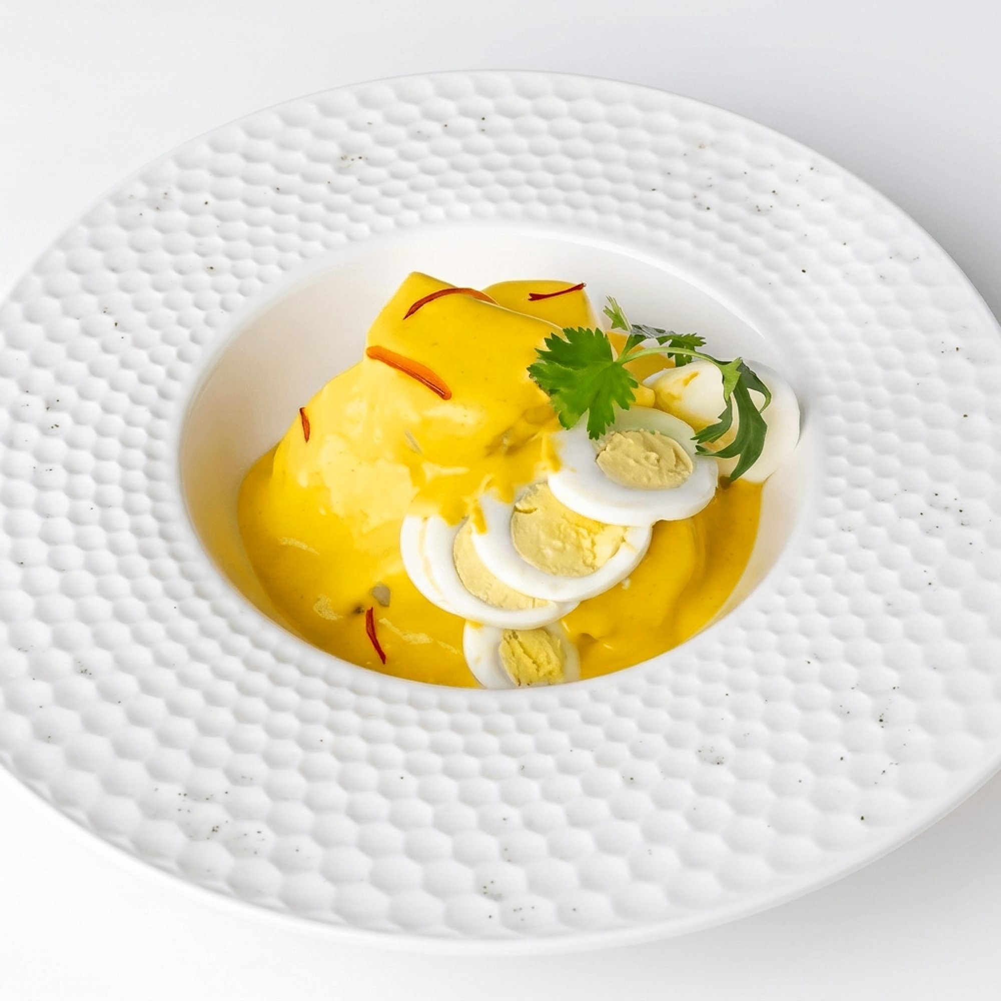 Papa a la Huancaína [Potatoes in Creamy Pepper & Cheese Sauce]