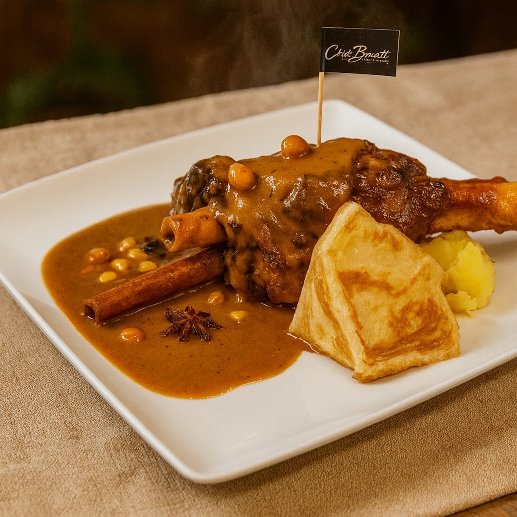 Lamb shank massaman with roti curry