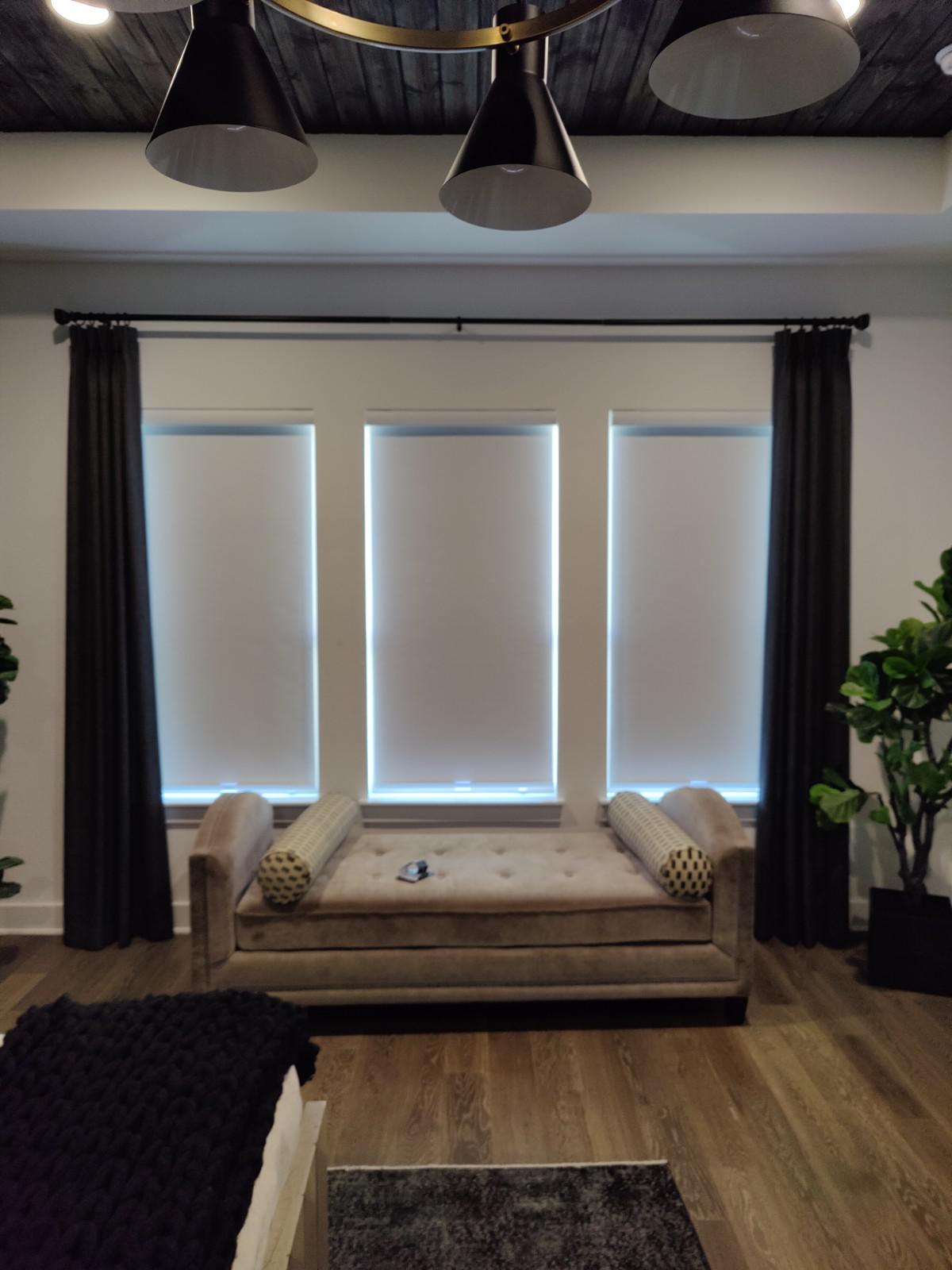 Room darkening roller shade for bedroom in Liberty Hill