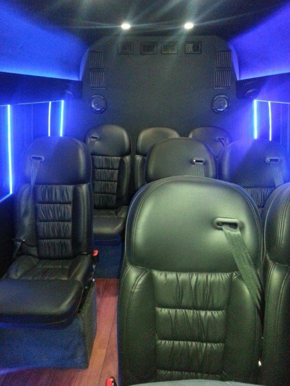 Interior photo of 12 passenger Luxury Executive Sprinter.