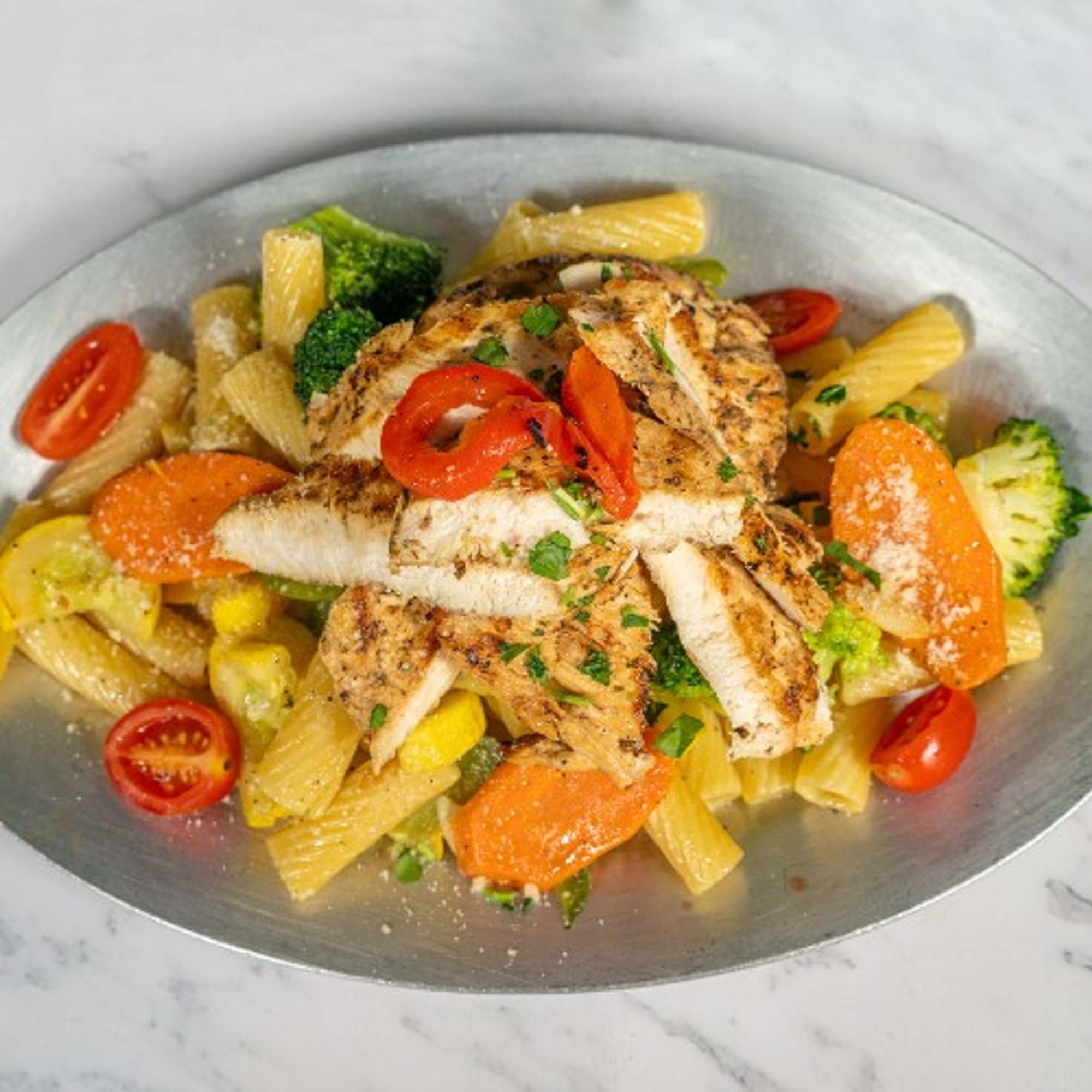 " Lunch Special " -Grilled Chicken Over Veggies and Pasta