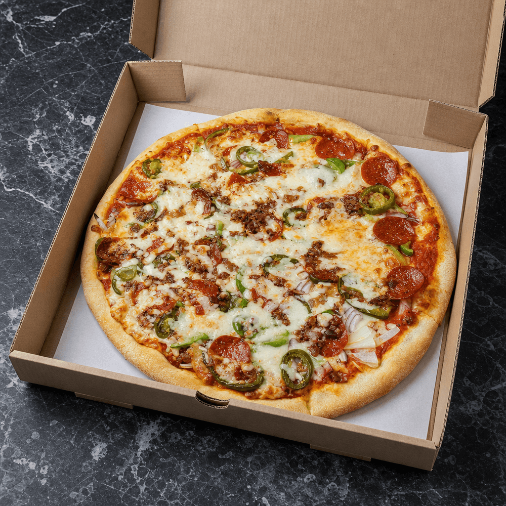 Pepperoni, Bacon, Onion & Pepper Pizza