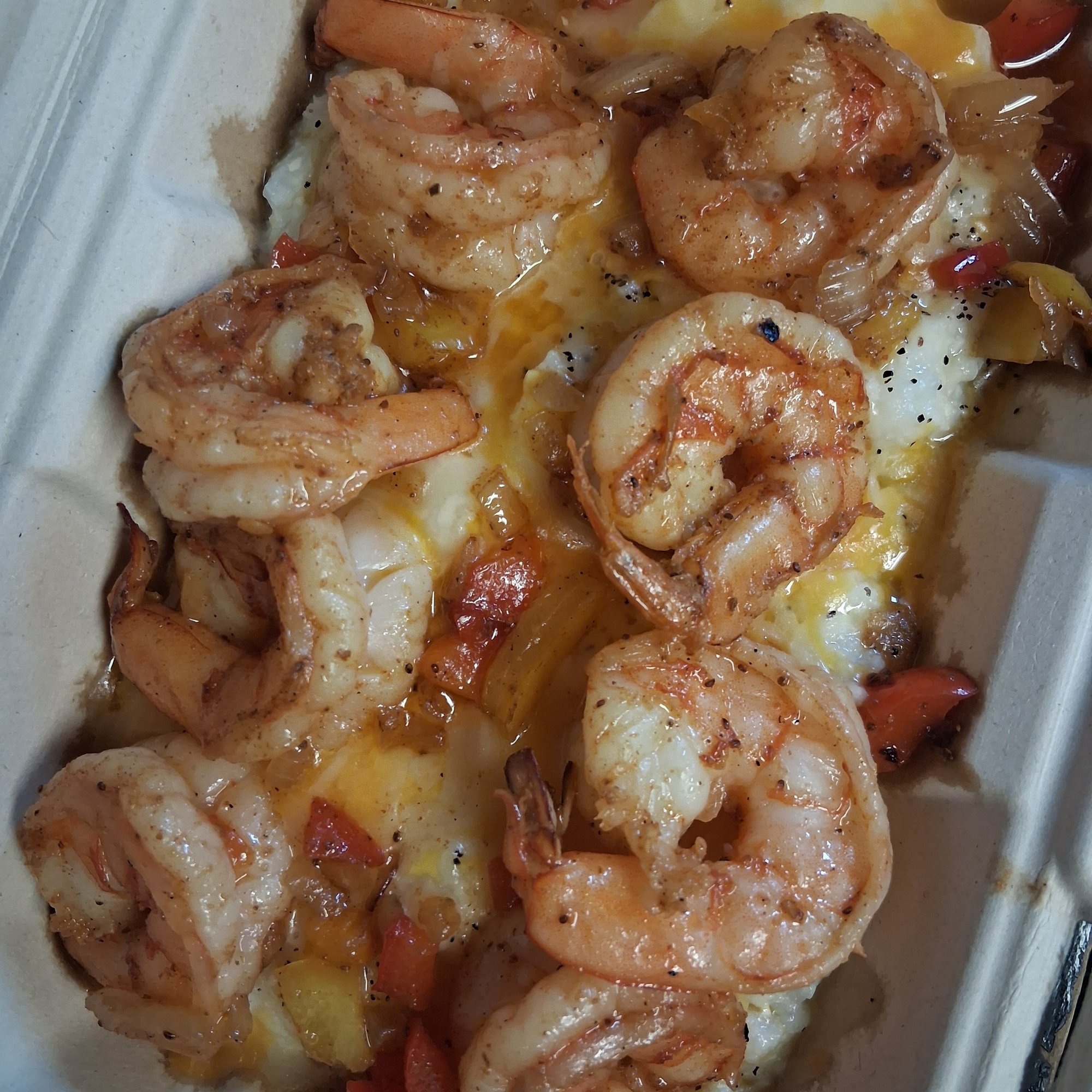 Shrimp Bowl With Grits Or Homemade Potatoes