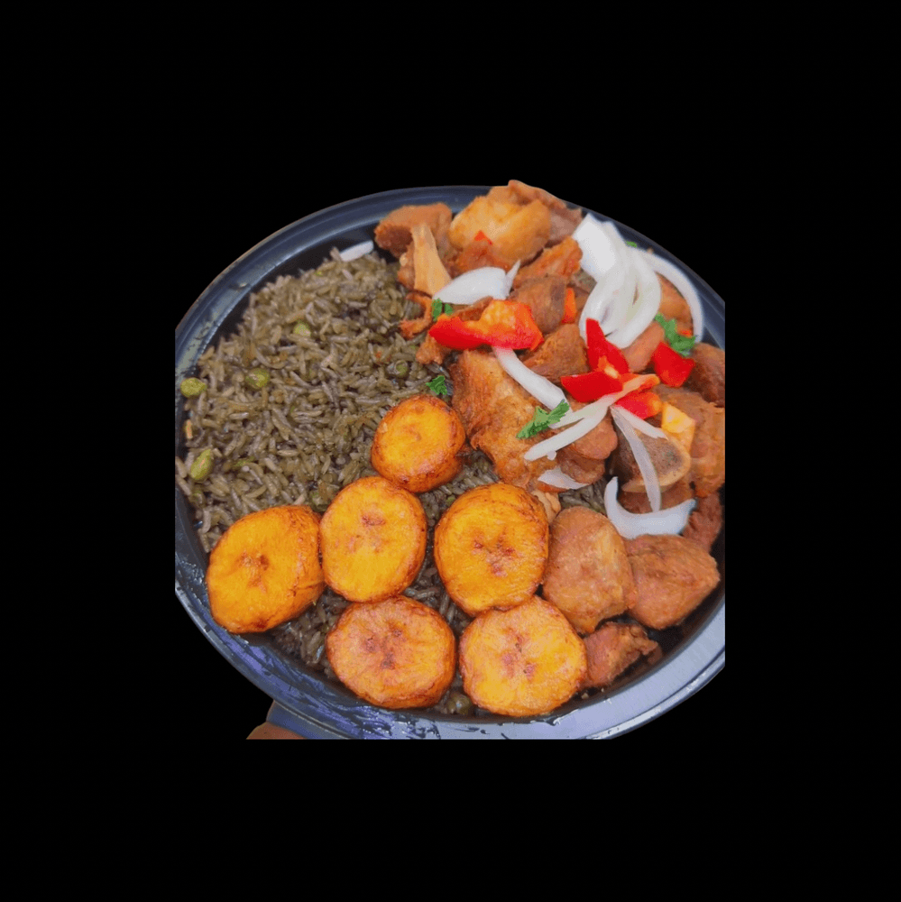 Fried Pork - Griyo (served with plantains and1 choice of white rice, rice and beans, djondjon ric...