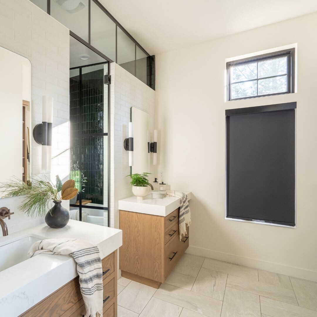 We're seeing more and more new construction and renovations with black windows being installed and we're here for it! These windows look great with black shades, blinds, and romans. The result is a super contemporary look for your home!
