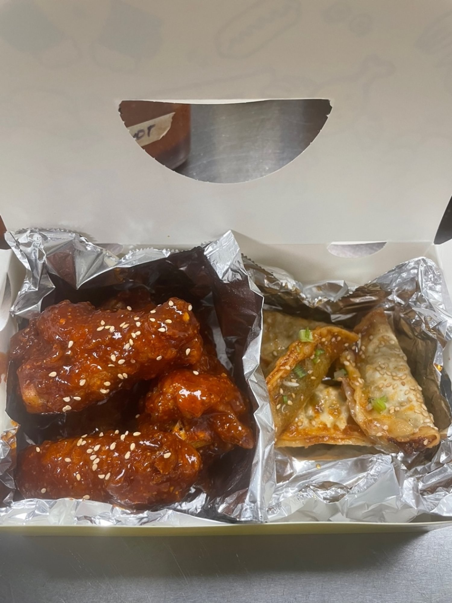 Lunch Wings & Soy Vegetable Dumplings & Soda