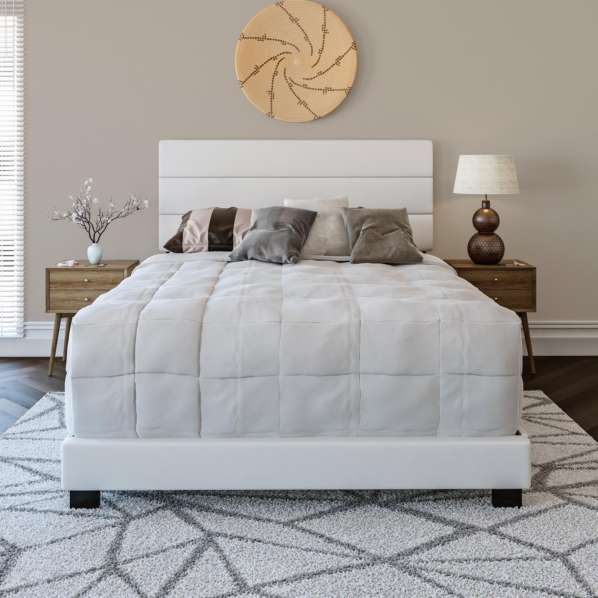 Twin Nashville Faux Leather Bed - White w/9" Woodhaven Firm Tight Top Mattress 