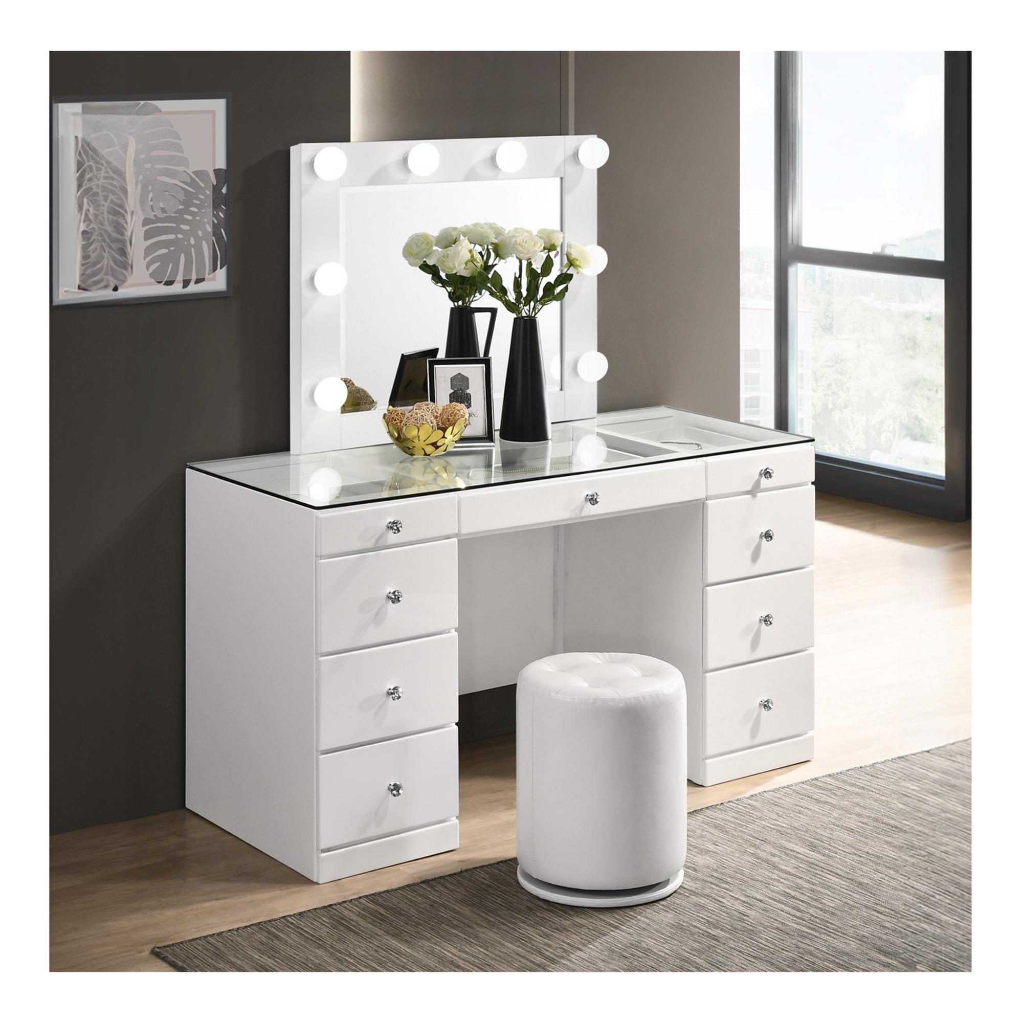 Avery Bedroom Vanity w/Mirror & Stool - White