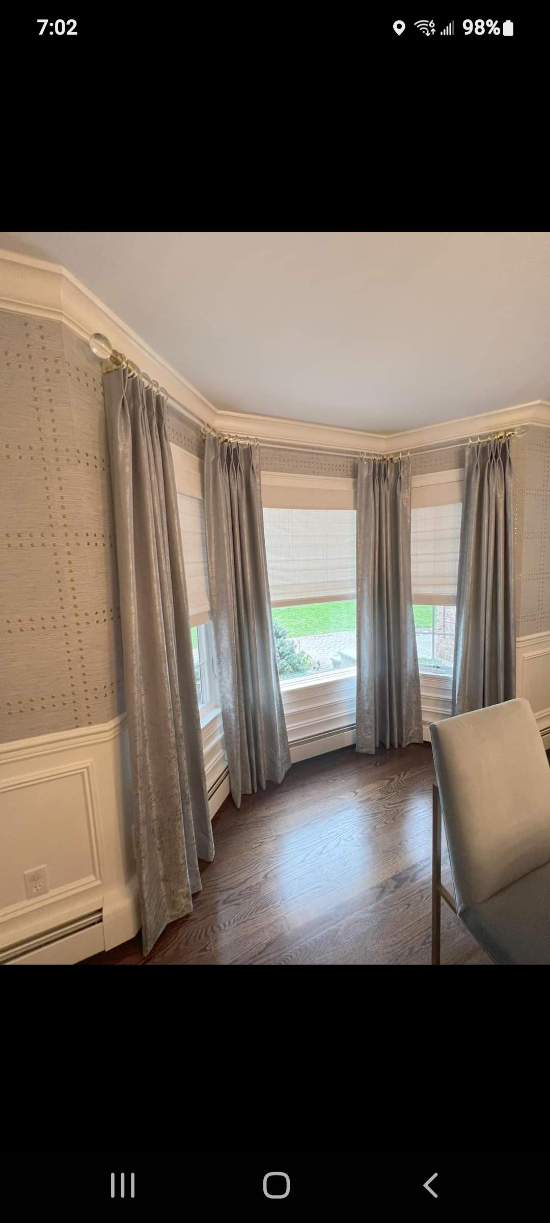 Pinch pleated drapes with roller shades installed in Millville NJ.