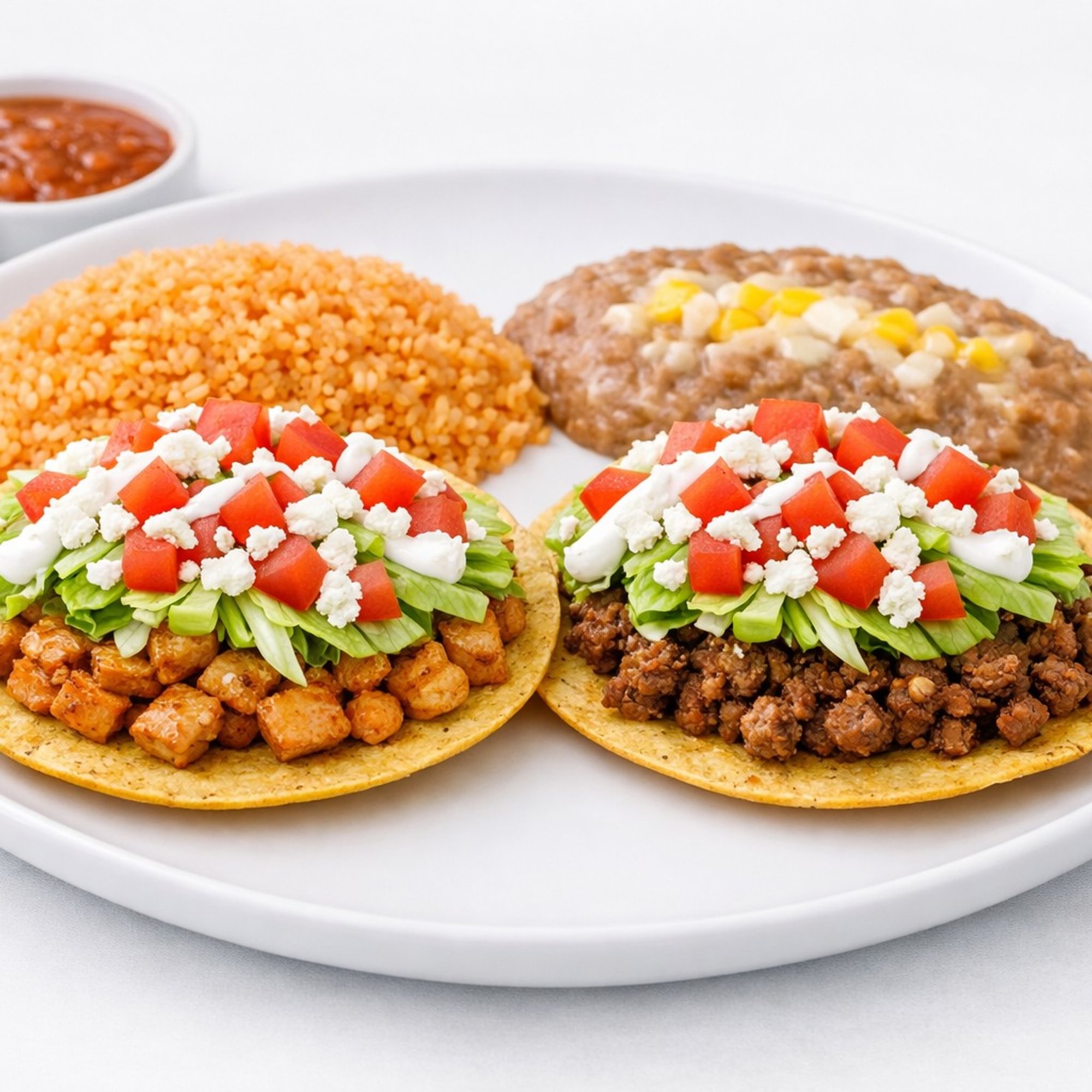Dos Tostadas con Frijoles, Lechuga, Queso y Crema