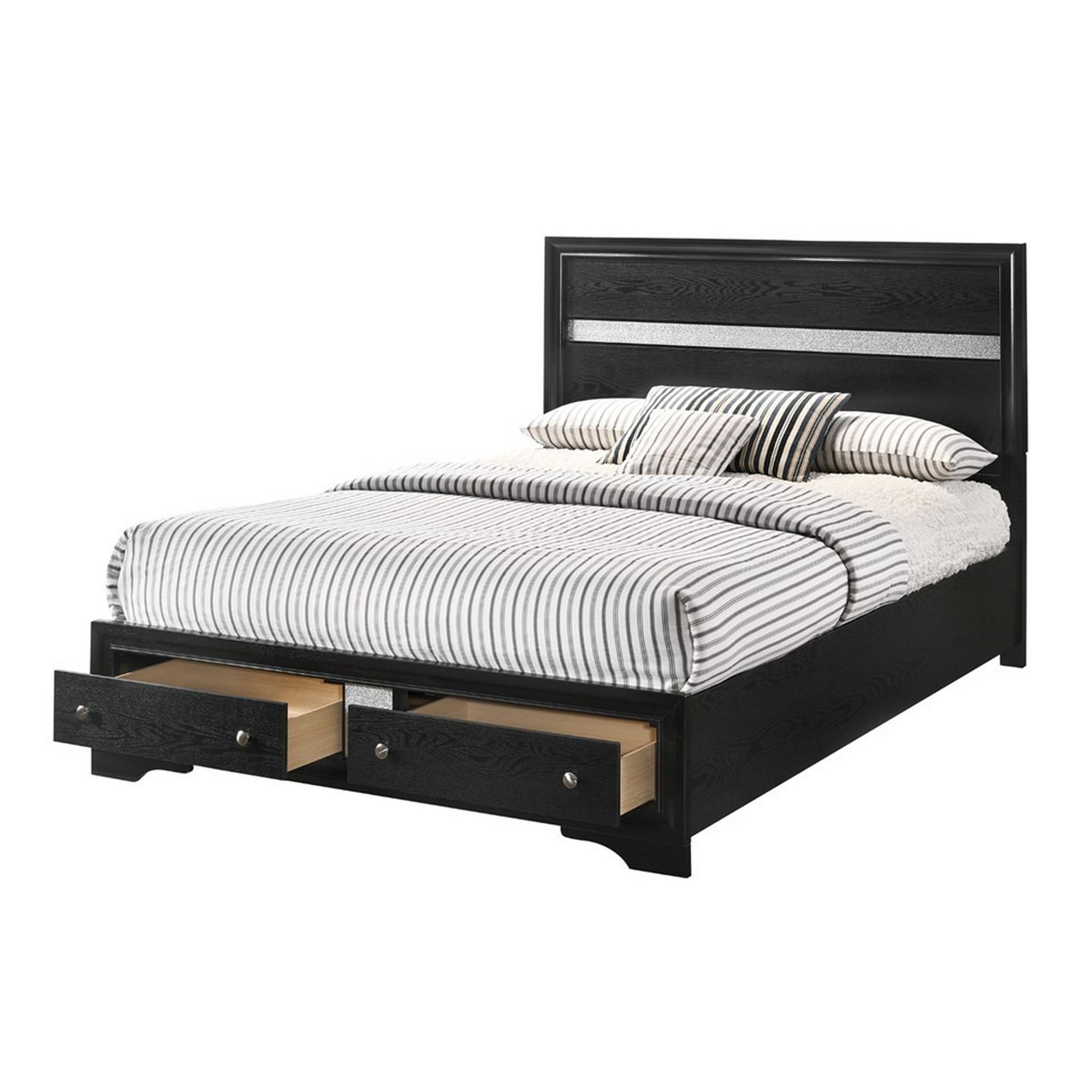 Queen Regata Bed - Black, Chest, Dresser, Mirror, Nightstand