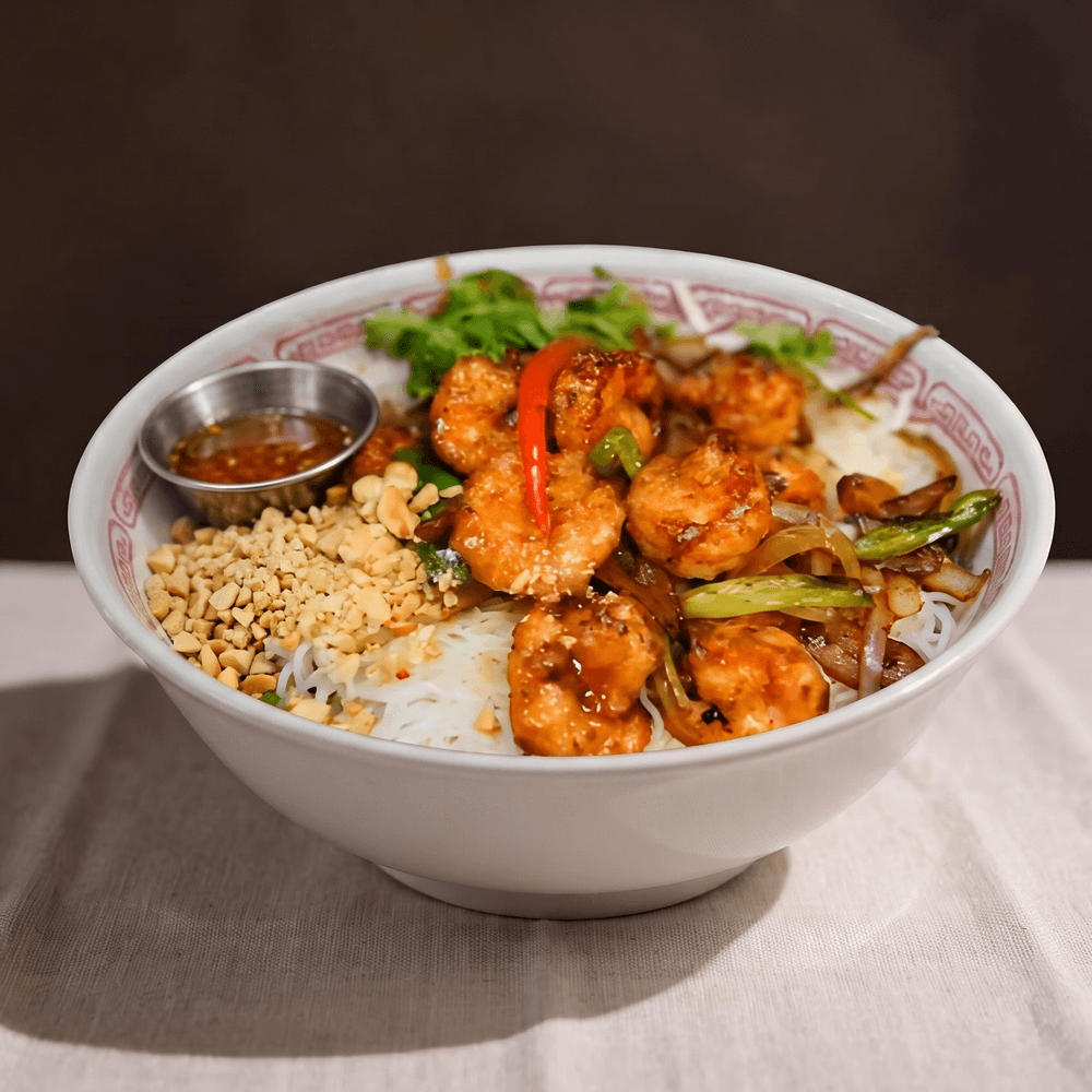 Shrimp Over Rice Noodle Salad