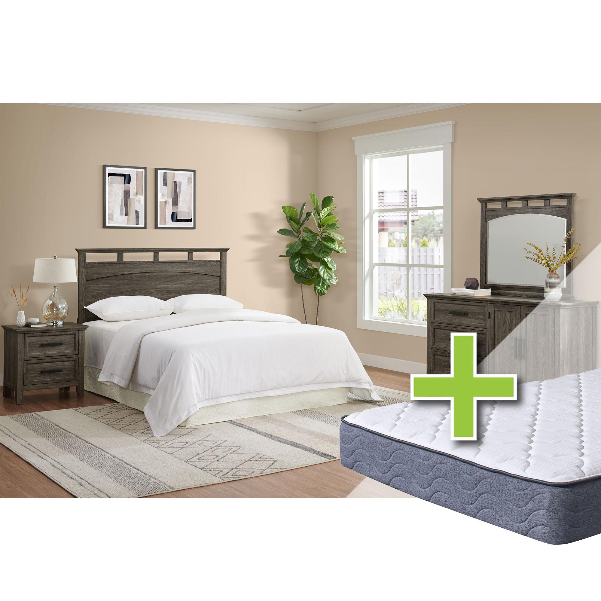 Queen Matias Bed w/9.5" Tight Top Extra Firm Mattress & Dresser, Mirror, Nightstand