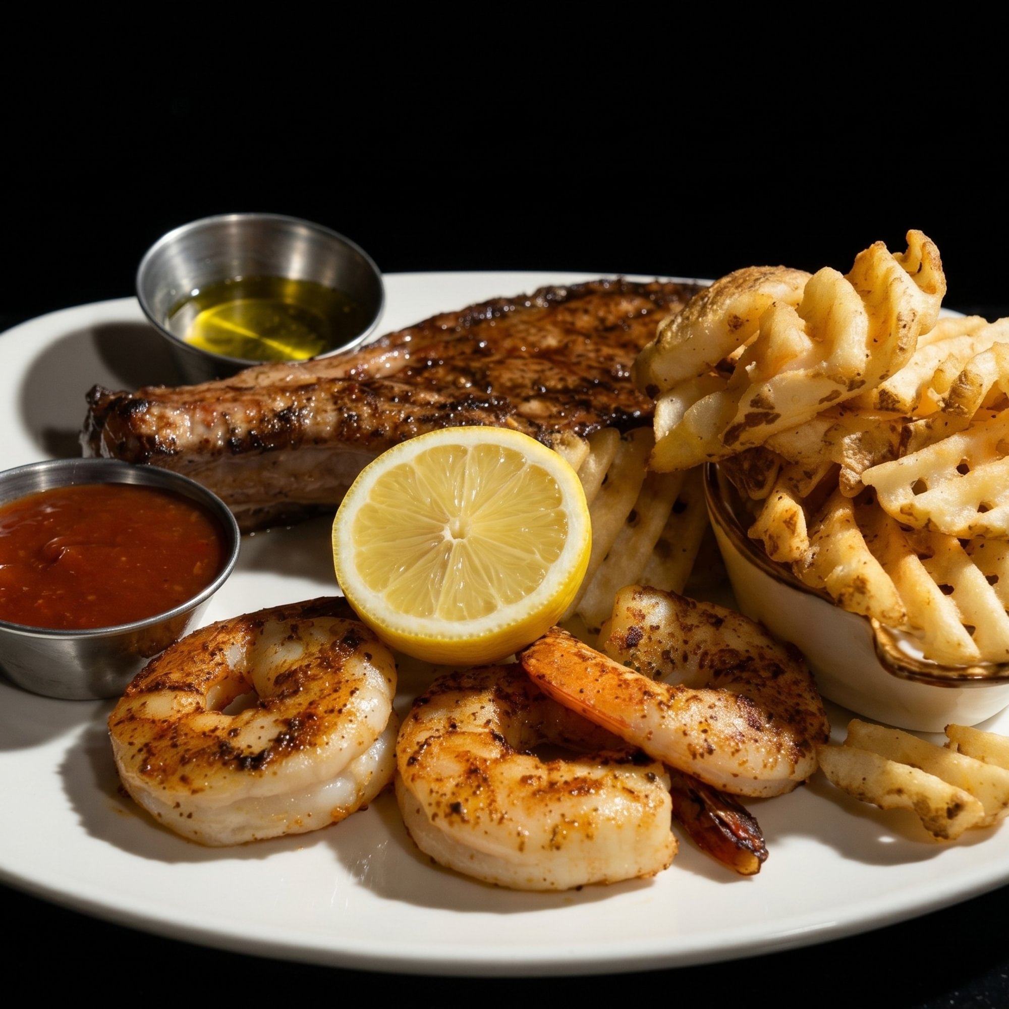 Pork Chop & Fried Shrimp or Grouper