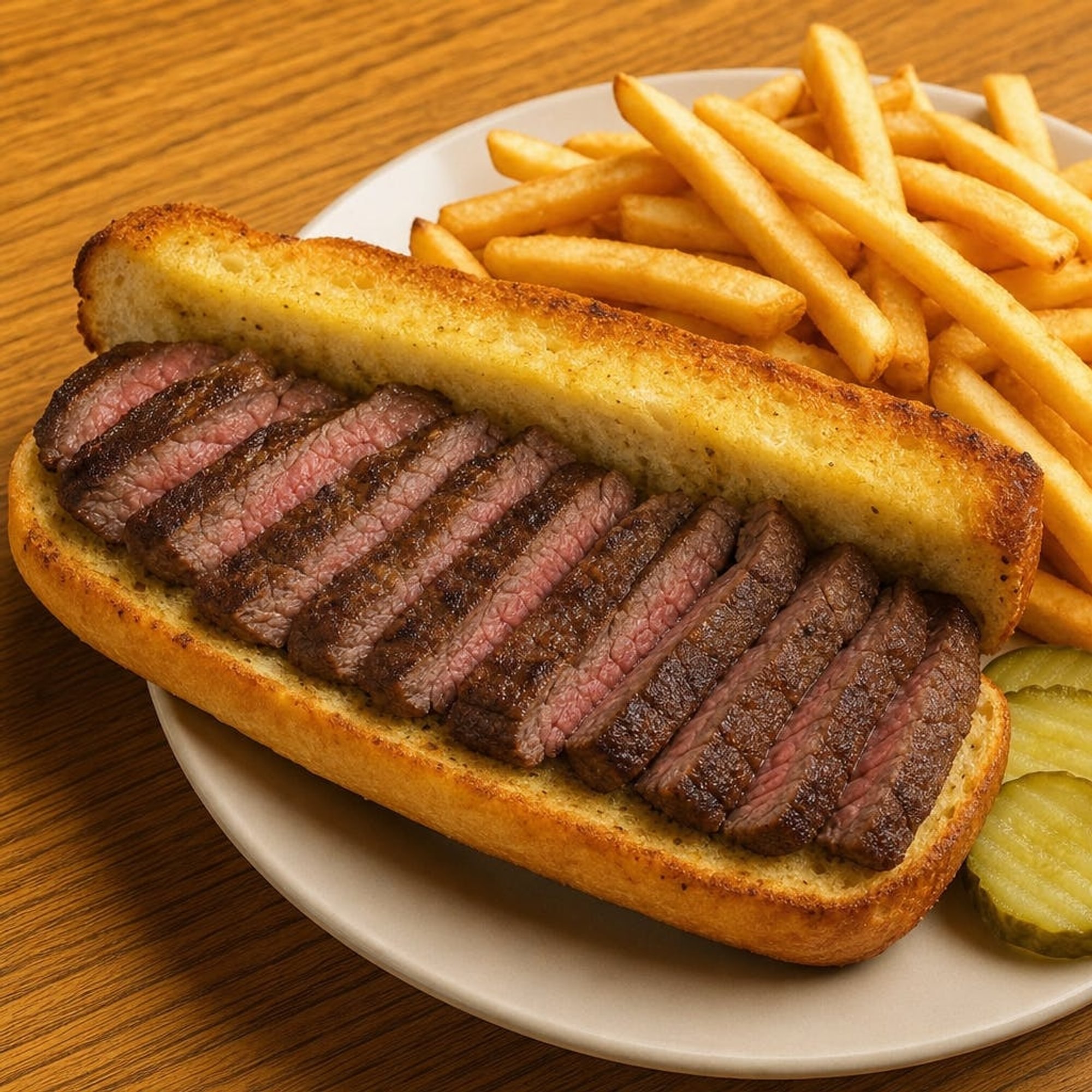 Sliced Steak on Garlic Bread