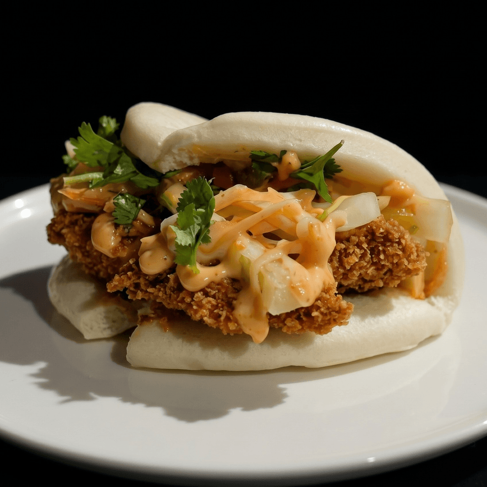 Lotus Bun (Bao Bun) with Crispy Chicken
