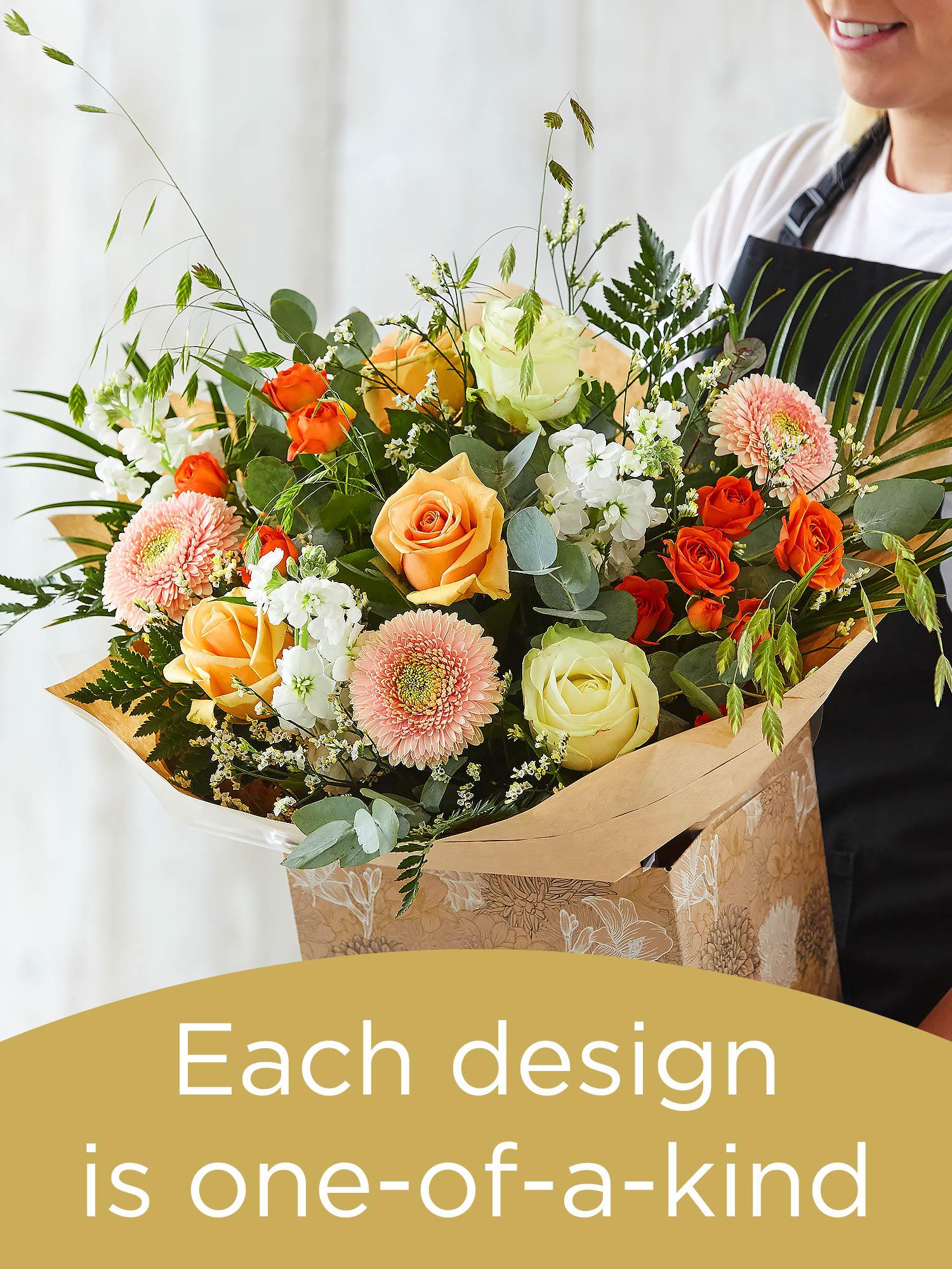 Hand-tied bouquet made with seasonal flowers