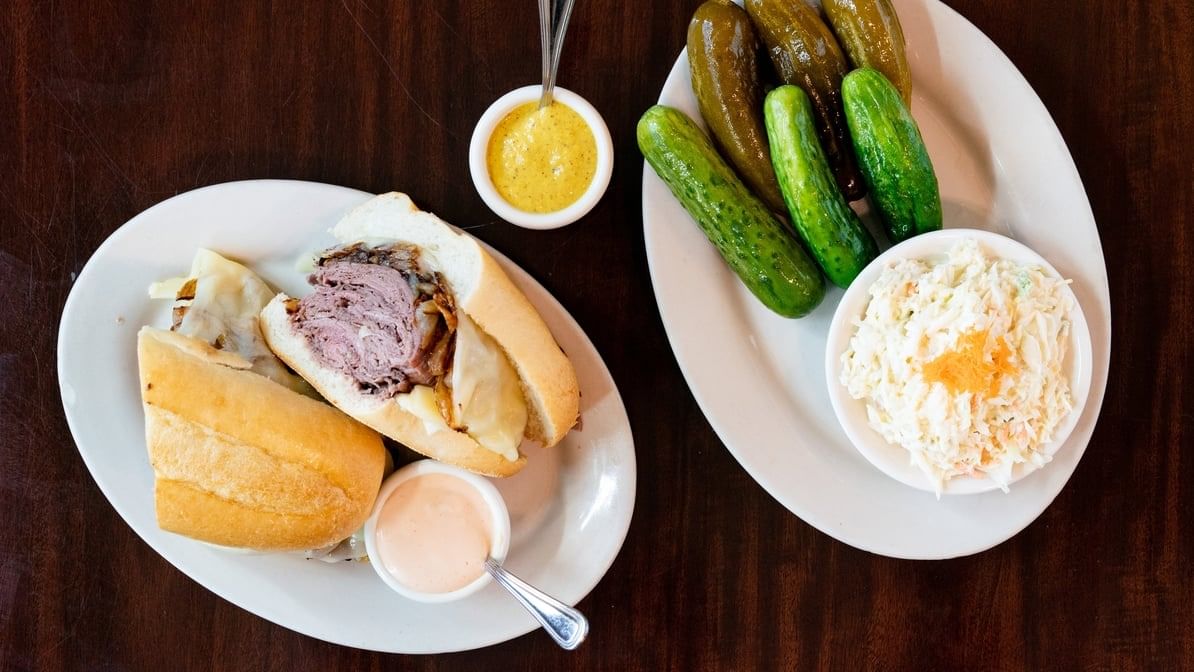 # 2, Roast Beef, Fried Onion, Melted Swiss on Club Bread Sandwich