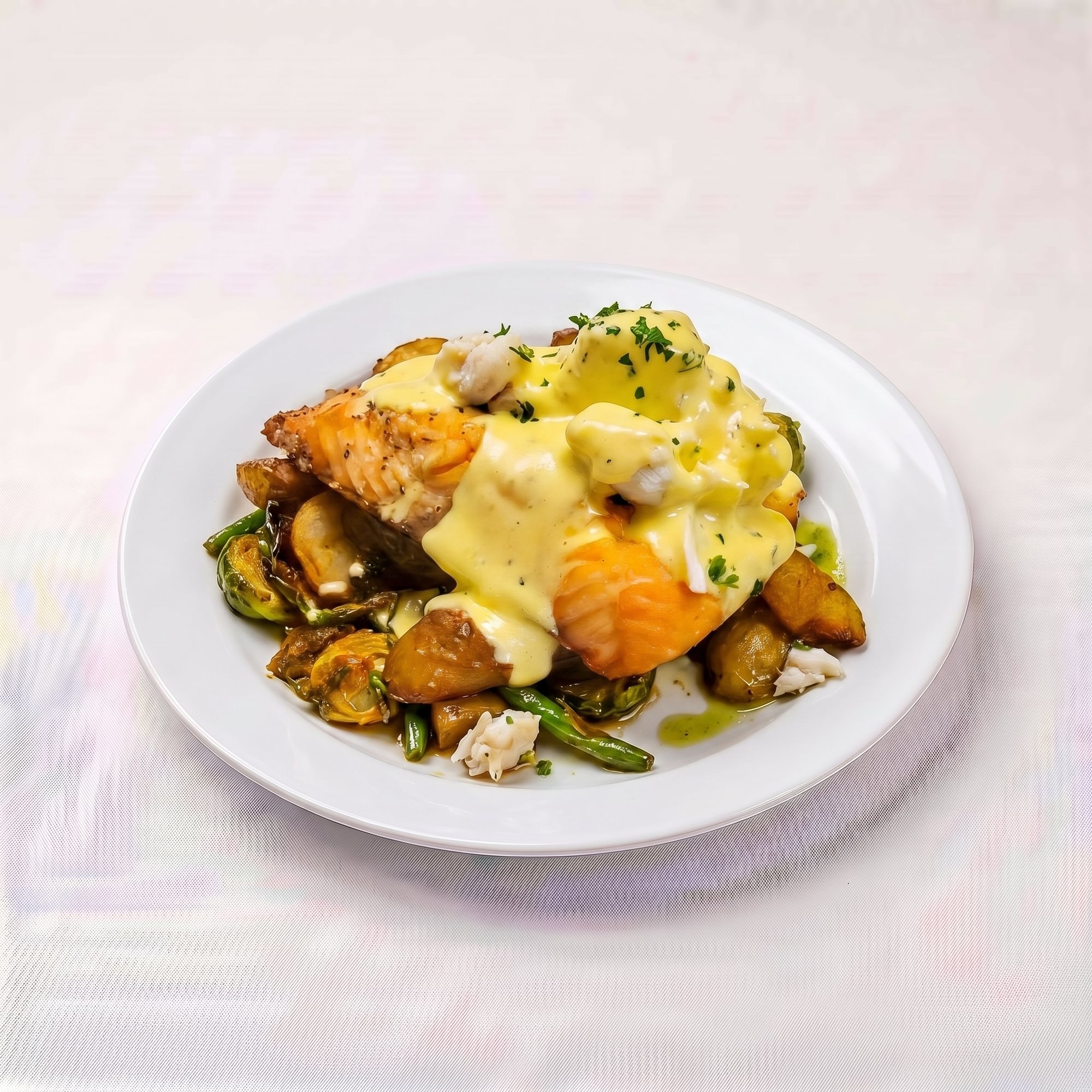 Crap topped Salmon