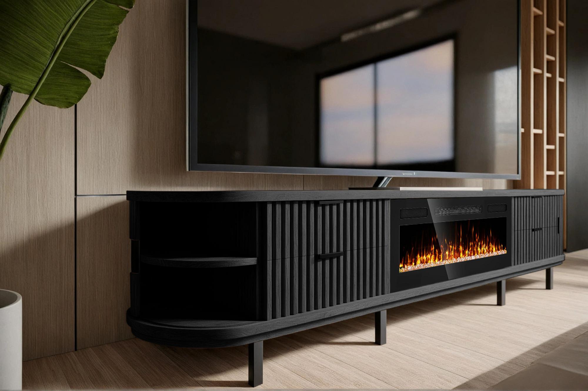 Avara 100" TV Stand with Fireplace - Black
