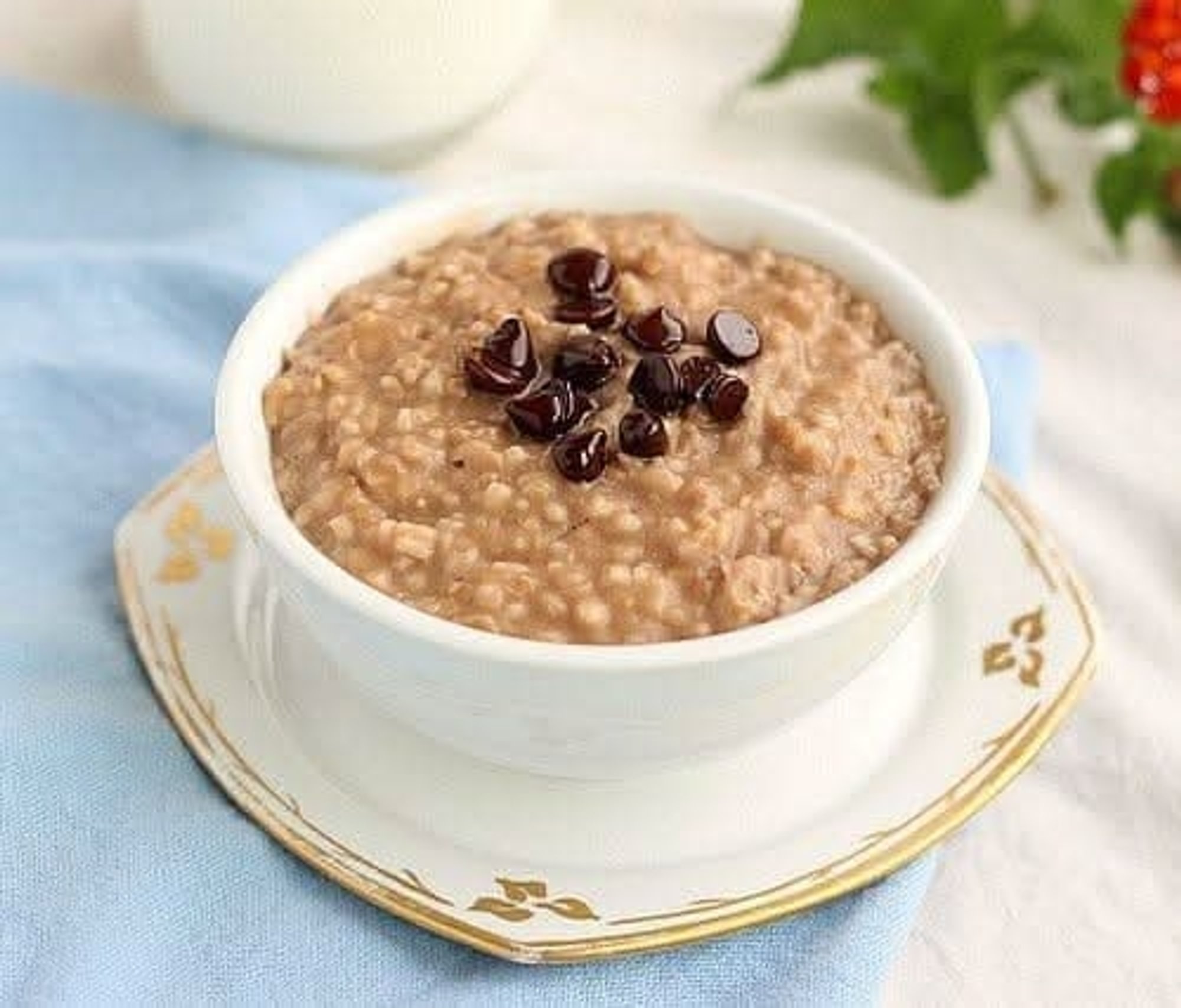 Hot Oatmeal Bowl Served with Milk