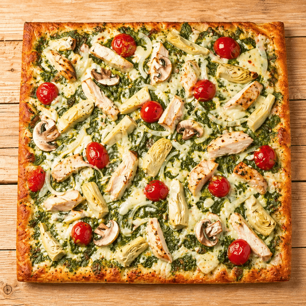 Pesto Chicken Square Pie Pizza