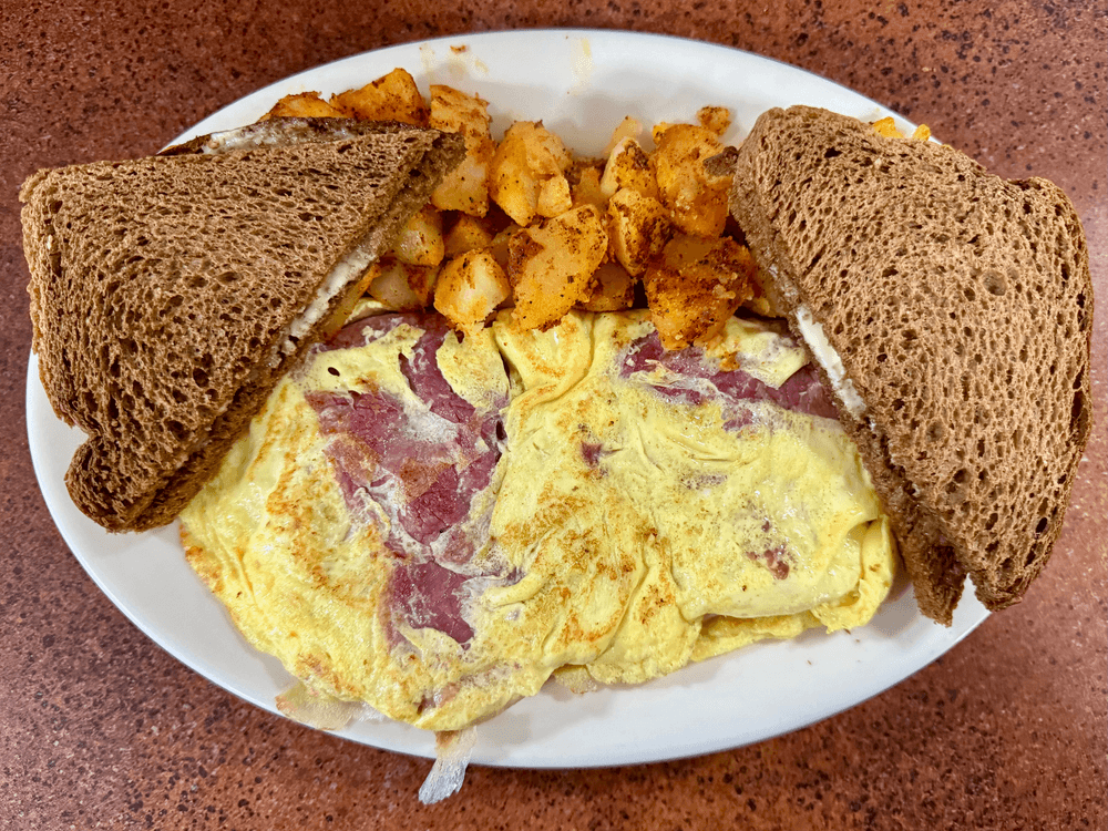 Sliced Corned Beef & Swiss Omelet