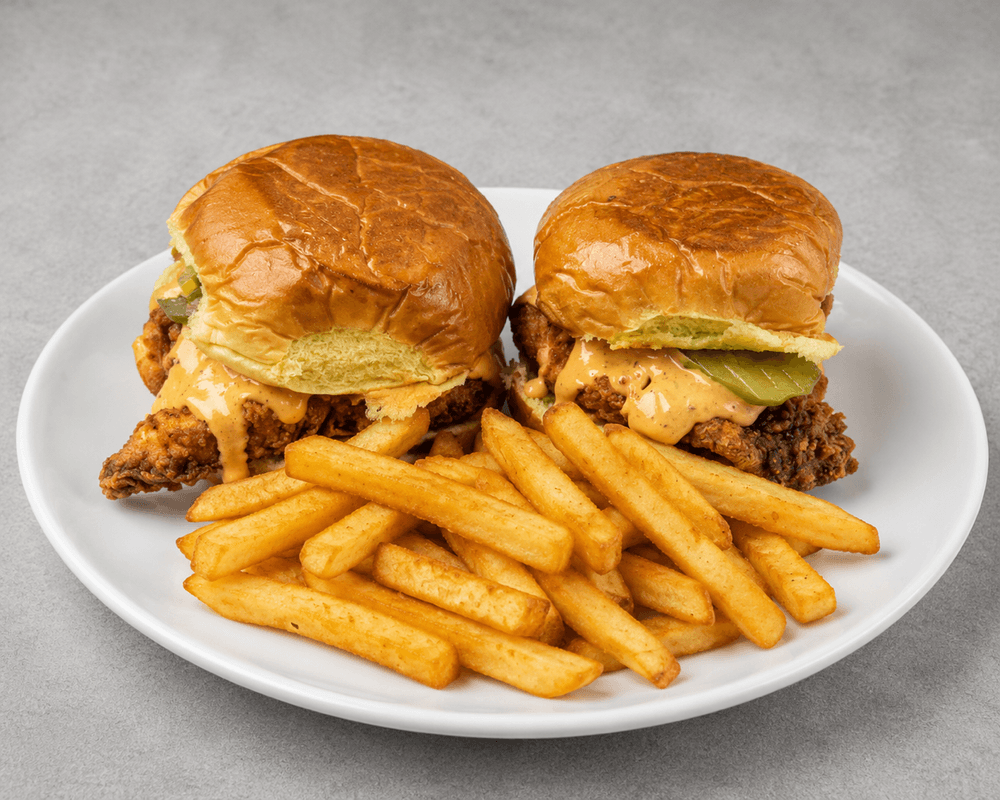 2 Hot Chicken Sandwiches w Fries