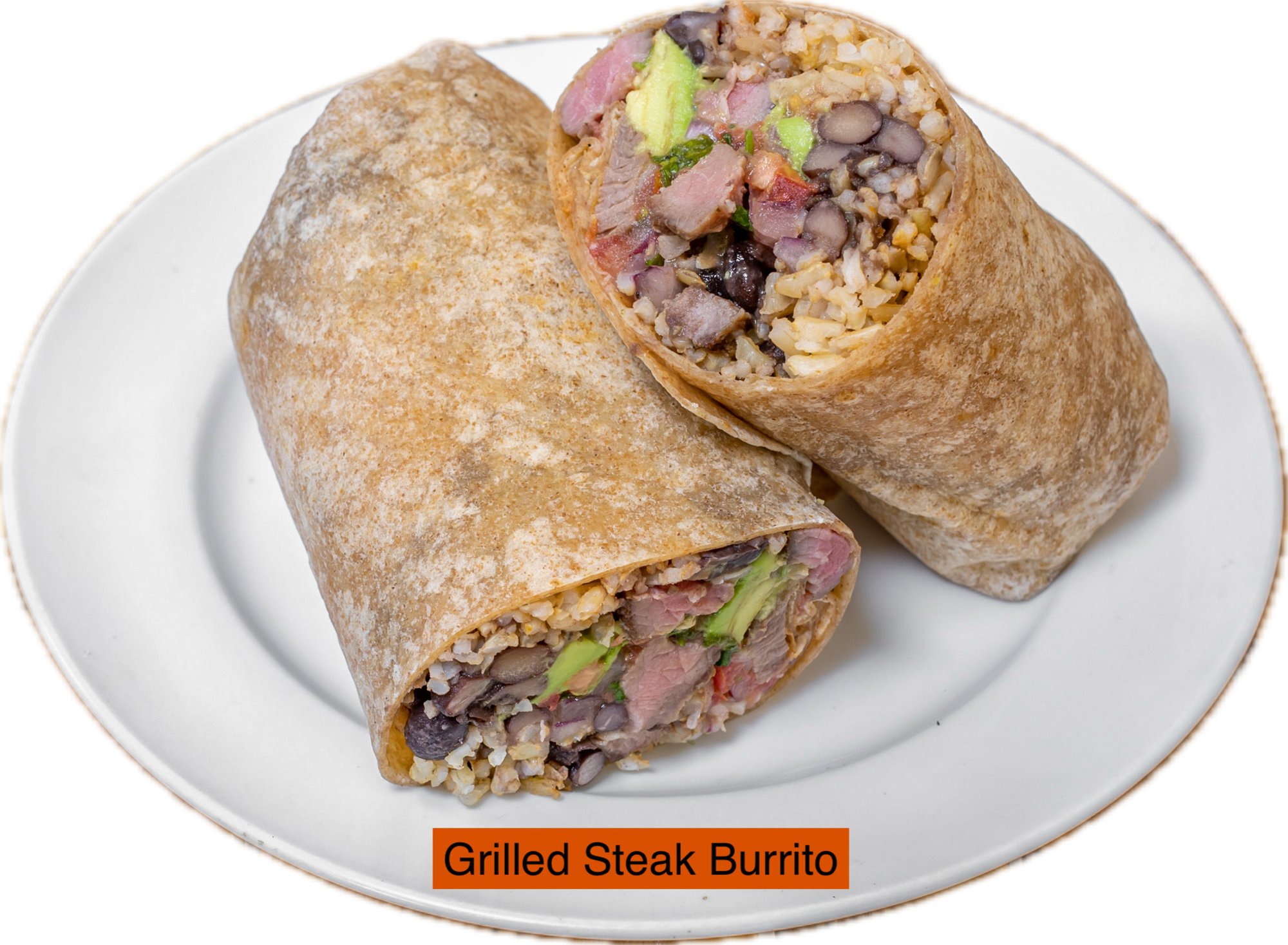 Carne Asada Burrito Mexican Brown Rice, Black Beans, Pico de Gallo, Avocado Hummus