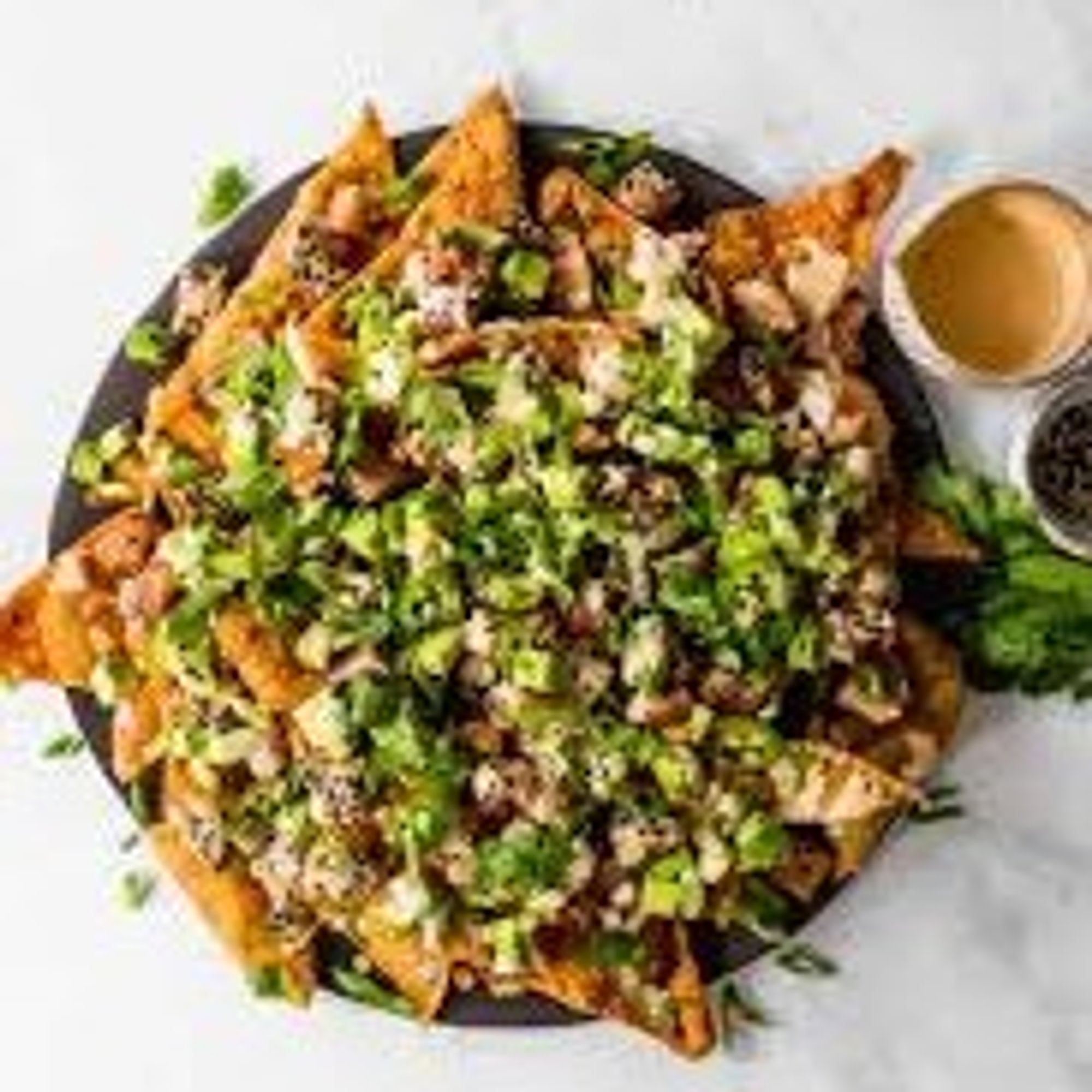 Pork Belly Avocado Wonton Nachos