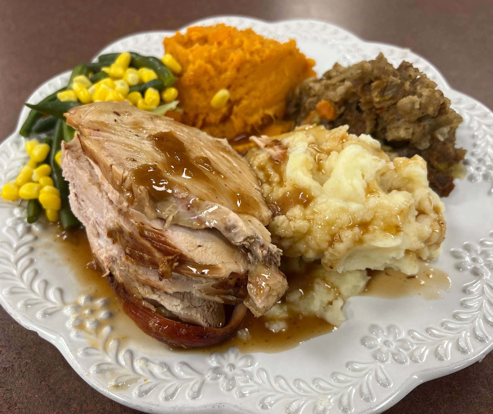 Fresh Turkey, Stuffing, Mashed Potatoes, Gravy & Cranberry Sauce