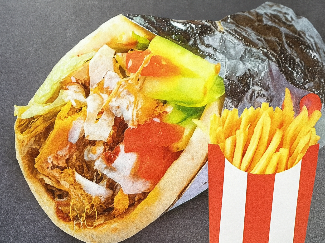 #44 Chicken Gyro Combo comes W/fries 1 can soda\Before. #46