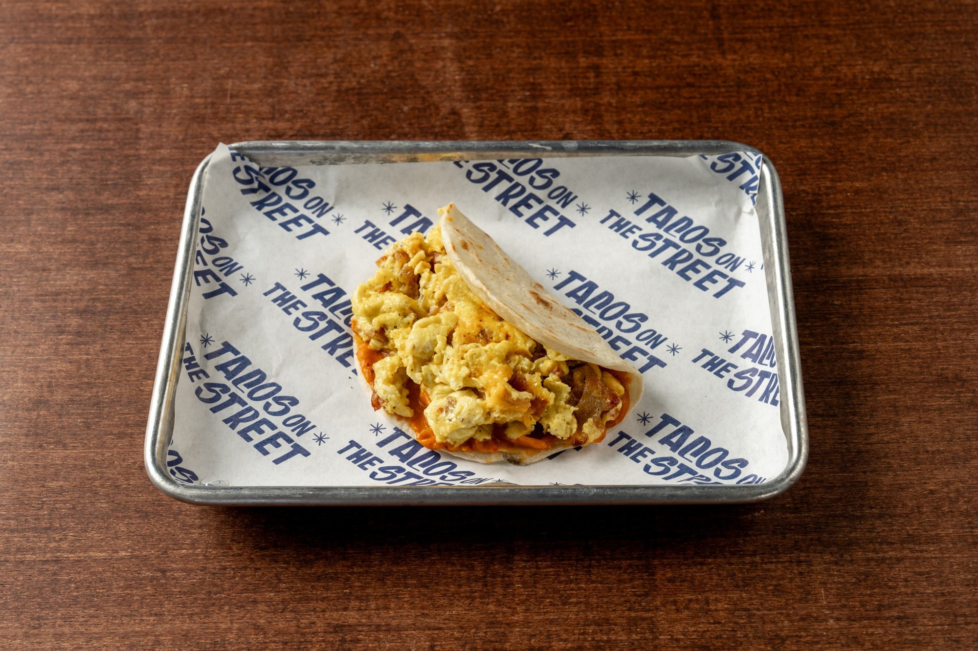 Egg & Bacon with Cheddar and Beans - Breakfast Taco.