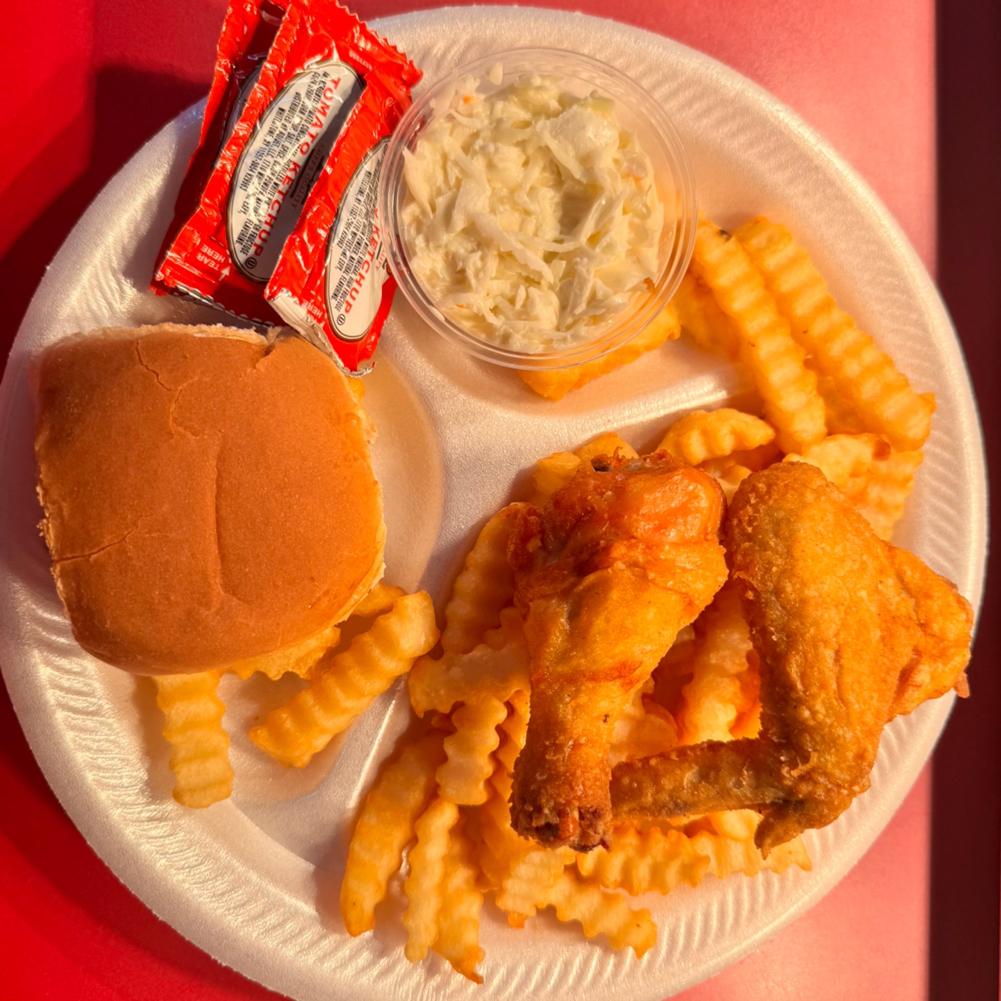 2 PC 1 Leg 1 Wing Dinner Includes Fries, Slaw & Roll