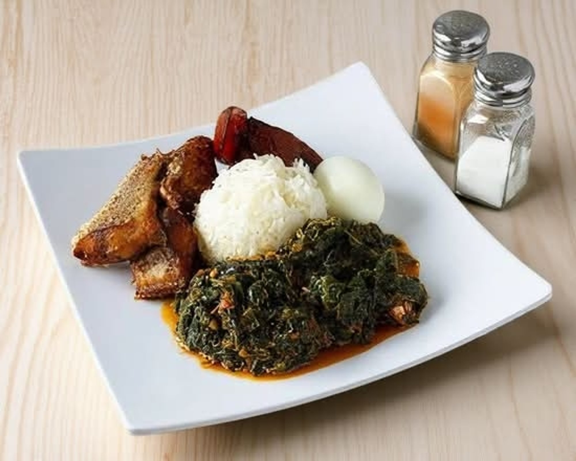 White Rice/Spinach/Goat (2) /Fish (1)