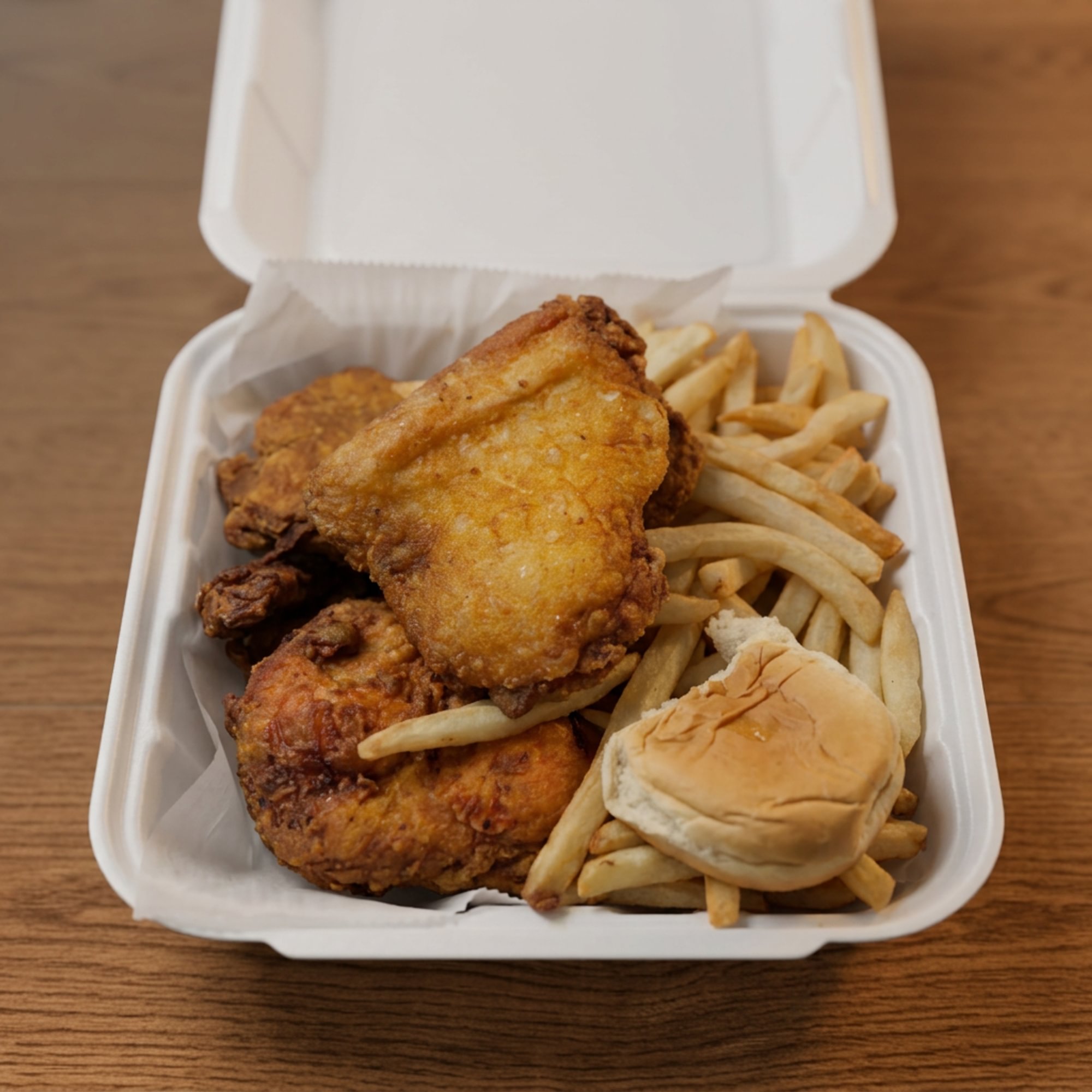 3 Pcs Chicken With Fries And 2 Rolls