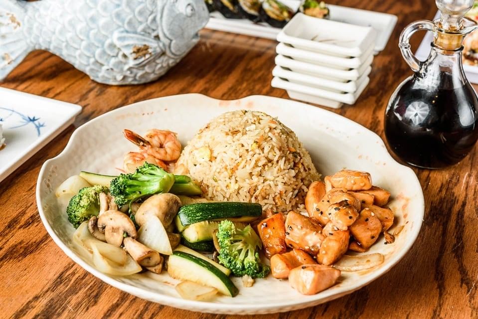 Teriyaki Salmon Dinner Plate •