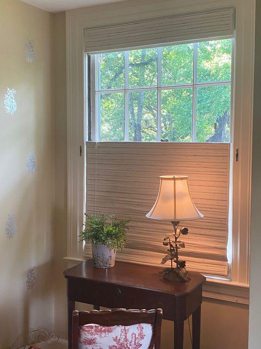 Get a unique look with split window coverings - Top-Down and Bottom-Up Woven Wood Shades by Budget Blinds of The Coastal Empire. They offer the ultimate in light control, as shown in this window.  BudgetBlindsCoastalEmpire  WovenWoodShades  TopDownBottomUpShades  ShadesOfBeauty  FreeConsultation  Wi