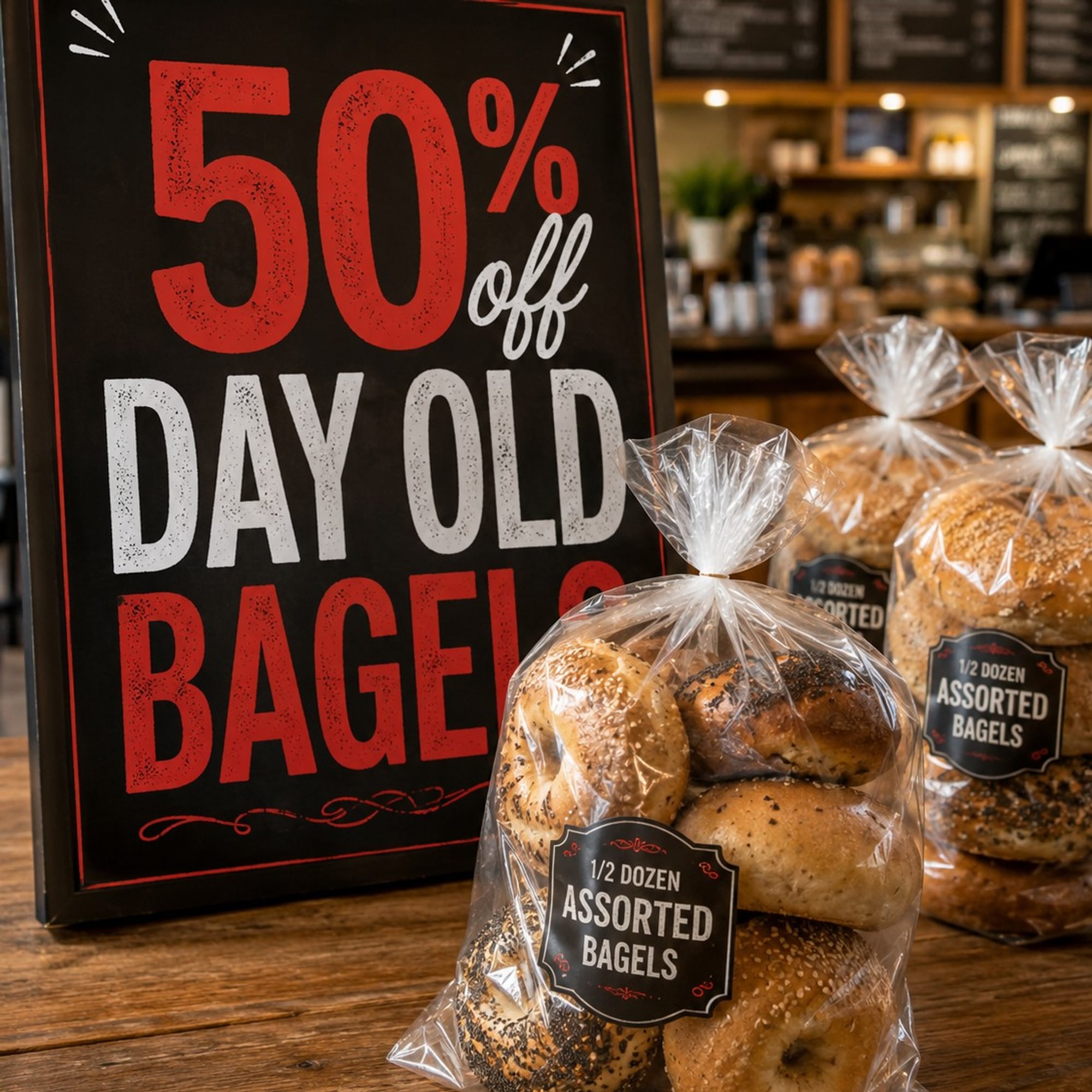 Day Old Bagels 50% OFF (Half Dozen-6 pcs)