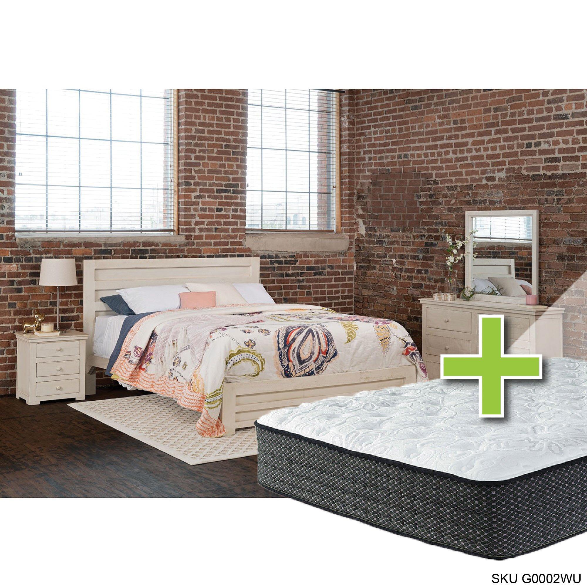 Queen Lorelei Bed w/12" Alpine Elite Tight Top Med. Memory Foam Mattress & Dresser, Mirror, Nightsta