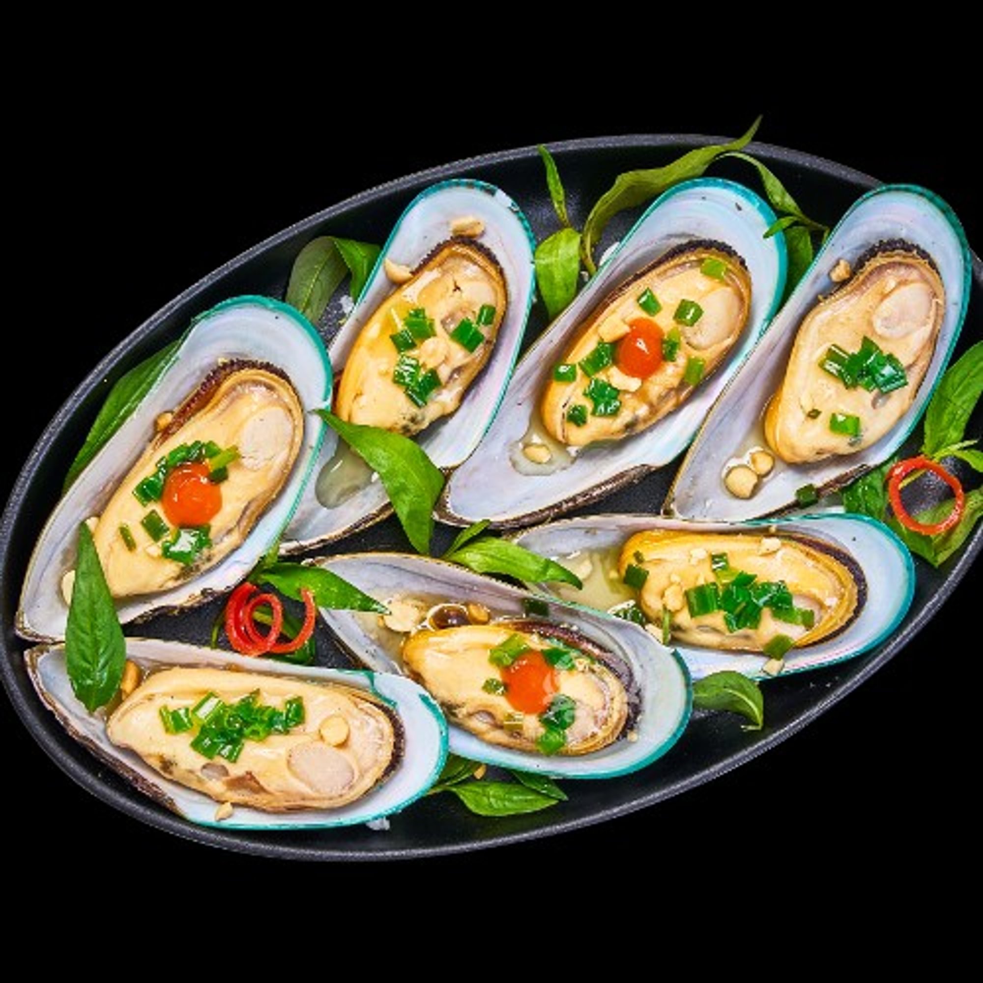 Grilled Scallion Mussels