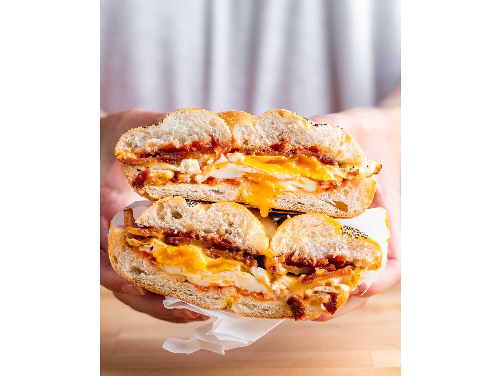 Bacon, egg & cheese on a roll