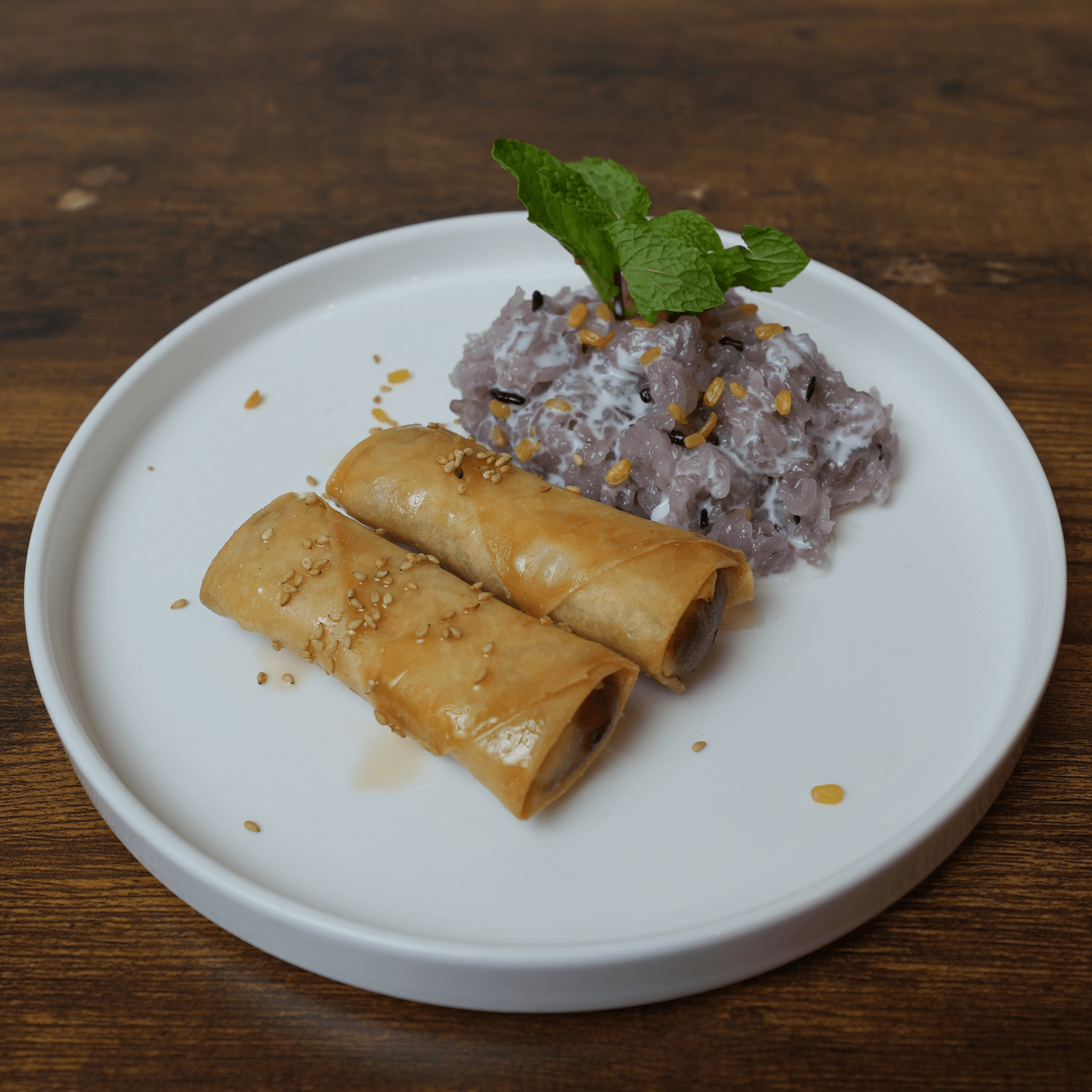Fried Banana Rolls with Coconut Sticky Rice