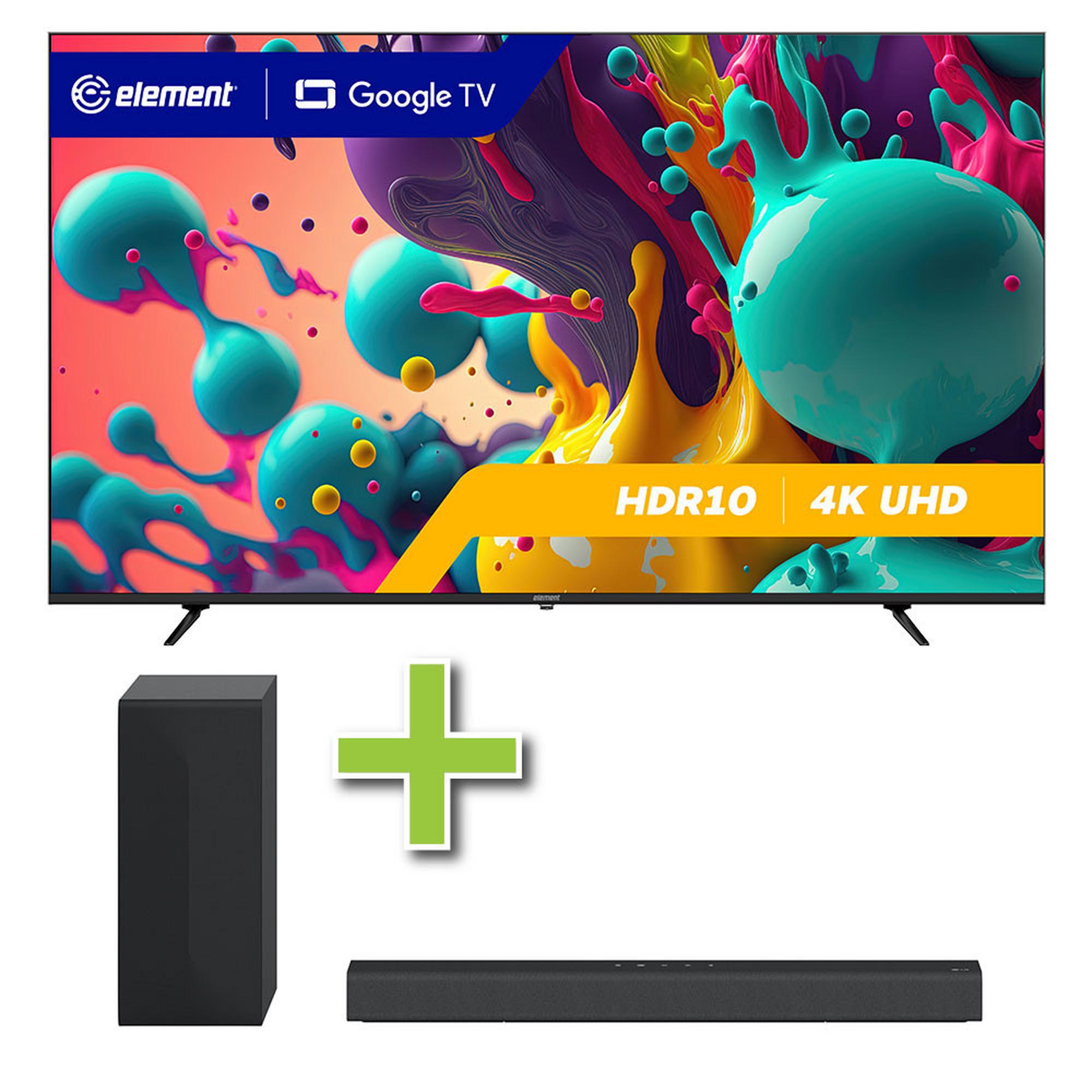 86" Element Frameless Google 4K UHD Smart TV w/ LG 2.1 Channel 300-Watt Sound Bar & Wireless Subwoof