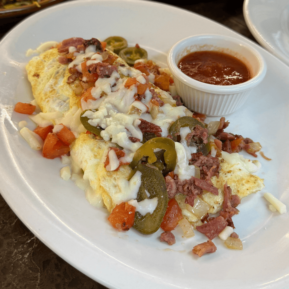 Brisket Omelette with a Waffle