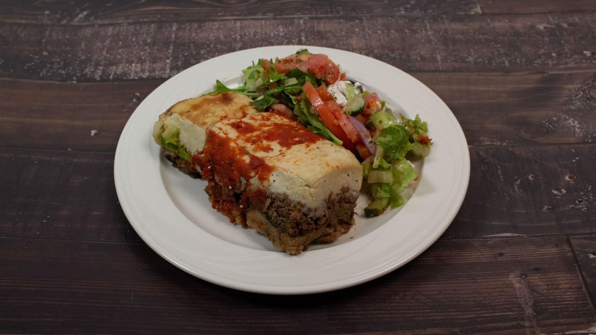 Moussaka Served with Greek Salad