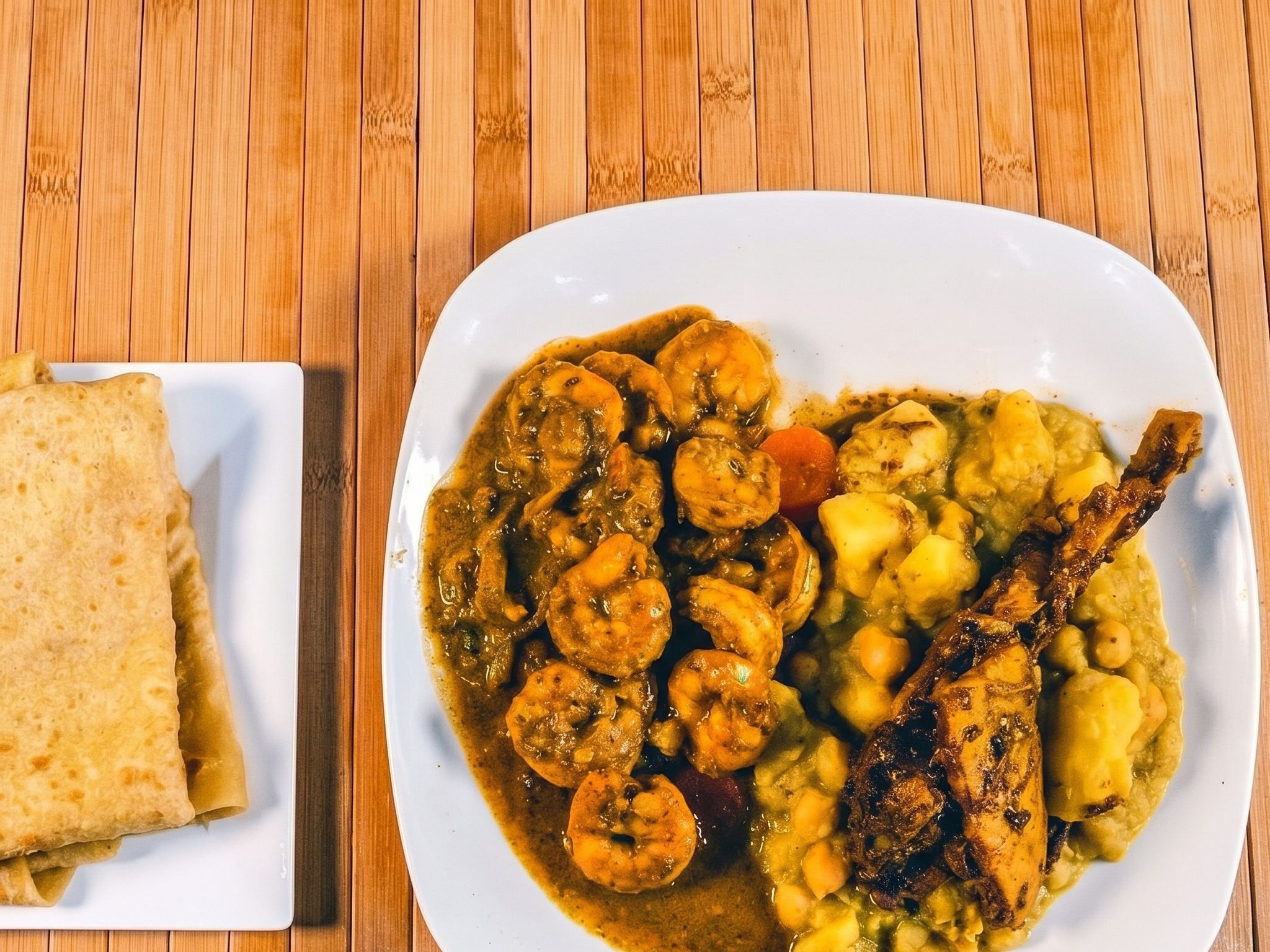 Curry Shrimp Roti Platter