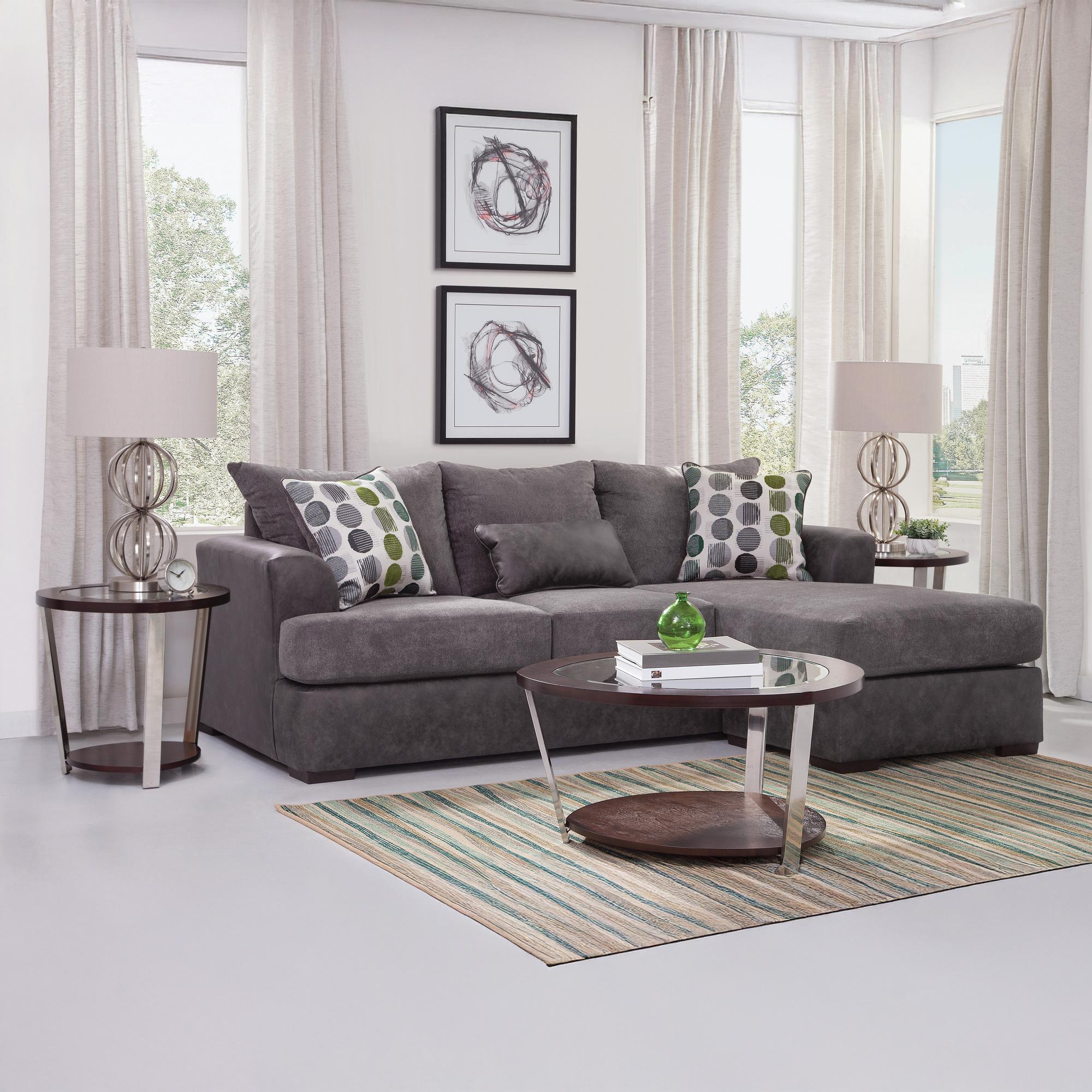 Envy Chaise Sofa, Duncan Tables, Area Rug + Table Lamps